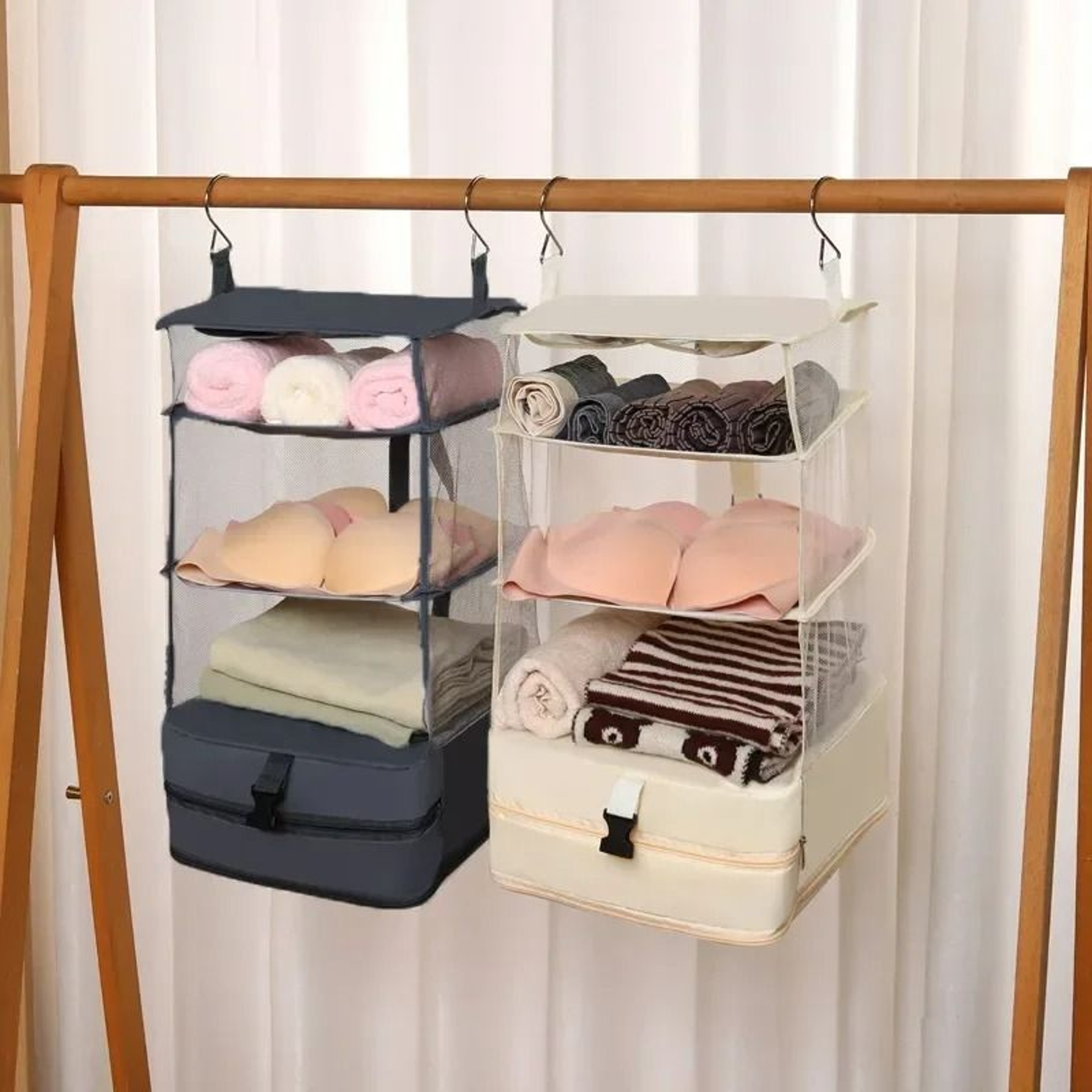 Hanging Travel Shelves Large Capacity Foldable Luggage Organizer 6