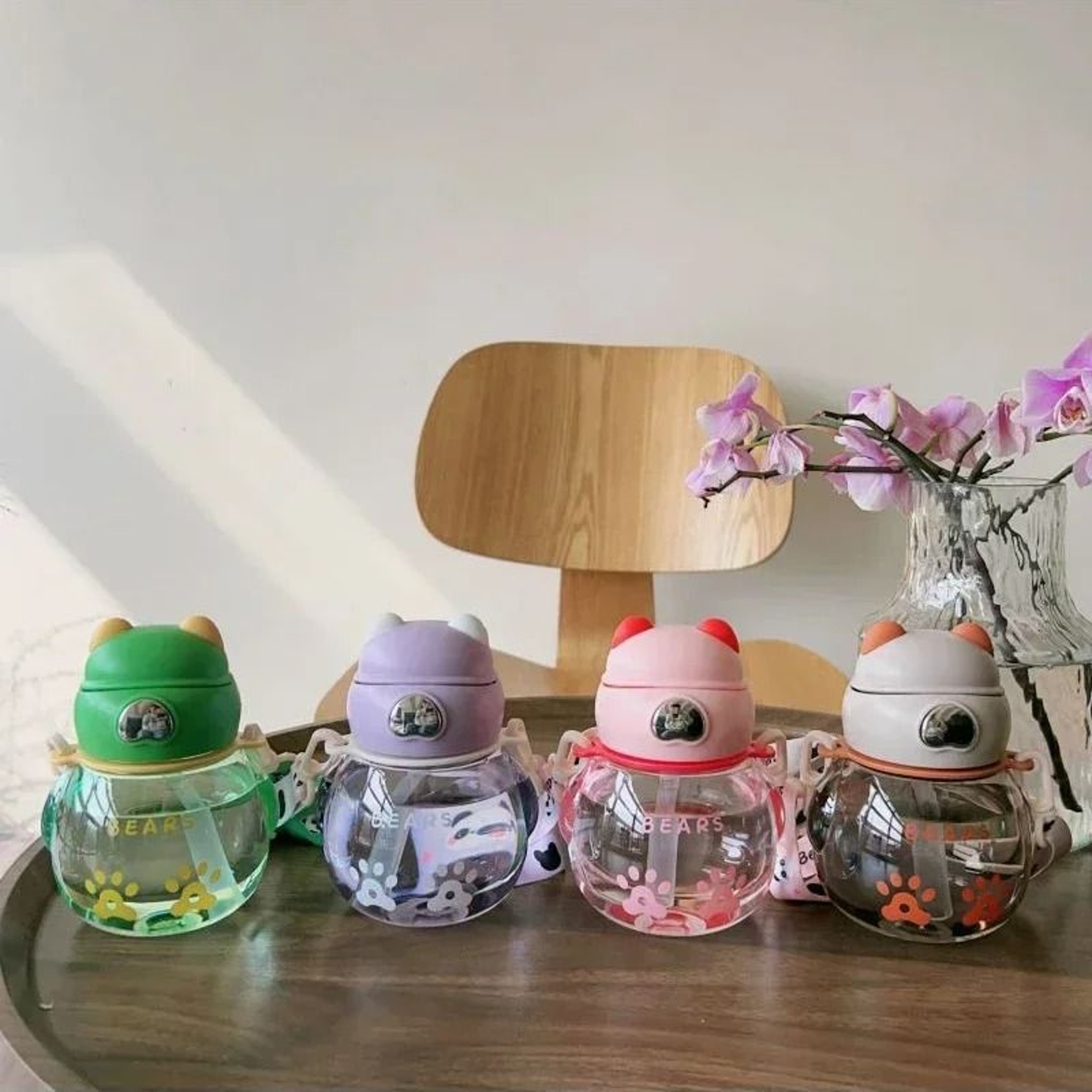Kids Straw Water Bottle Leakproof BPA Free Cartoon Sippy Cup 450ml 0