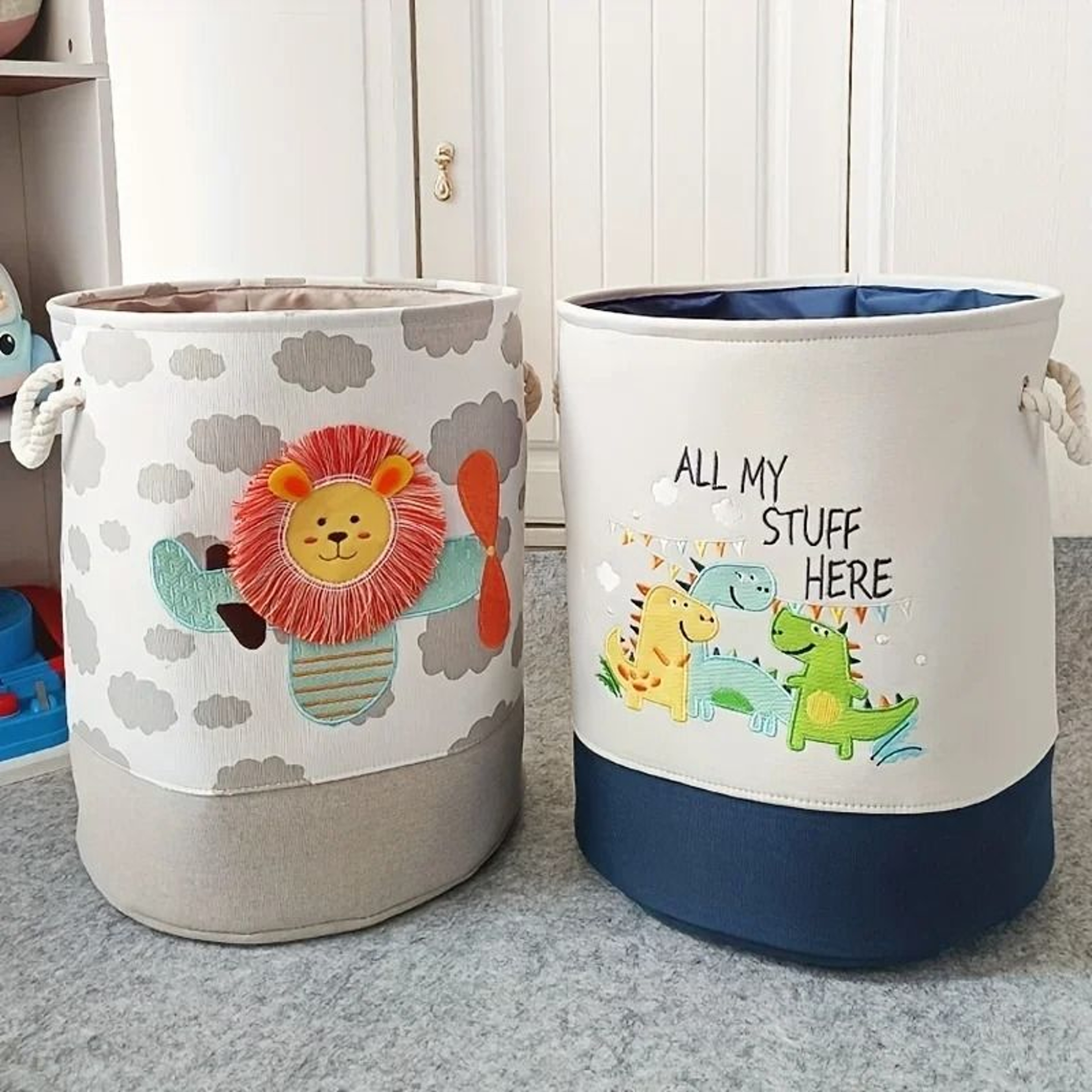 Kids Toy Storage Basket Foldable Canvas Laundry Hamper With Handles 9