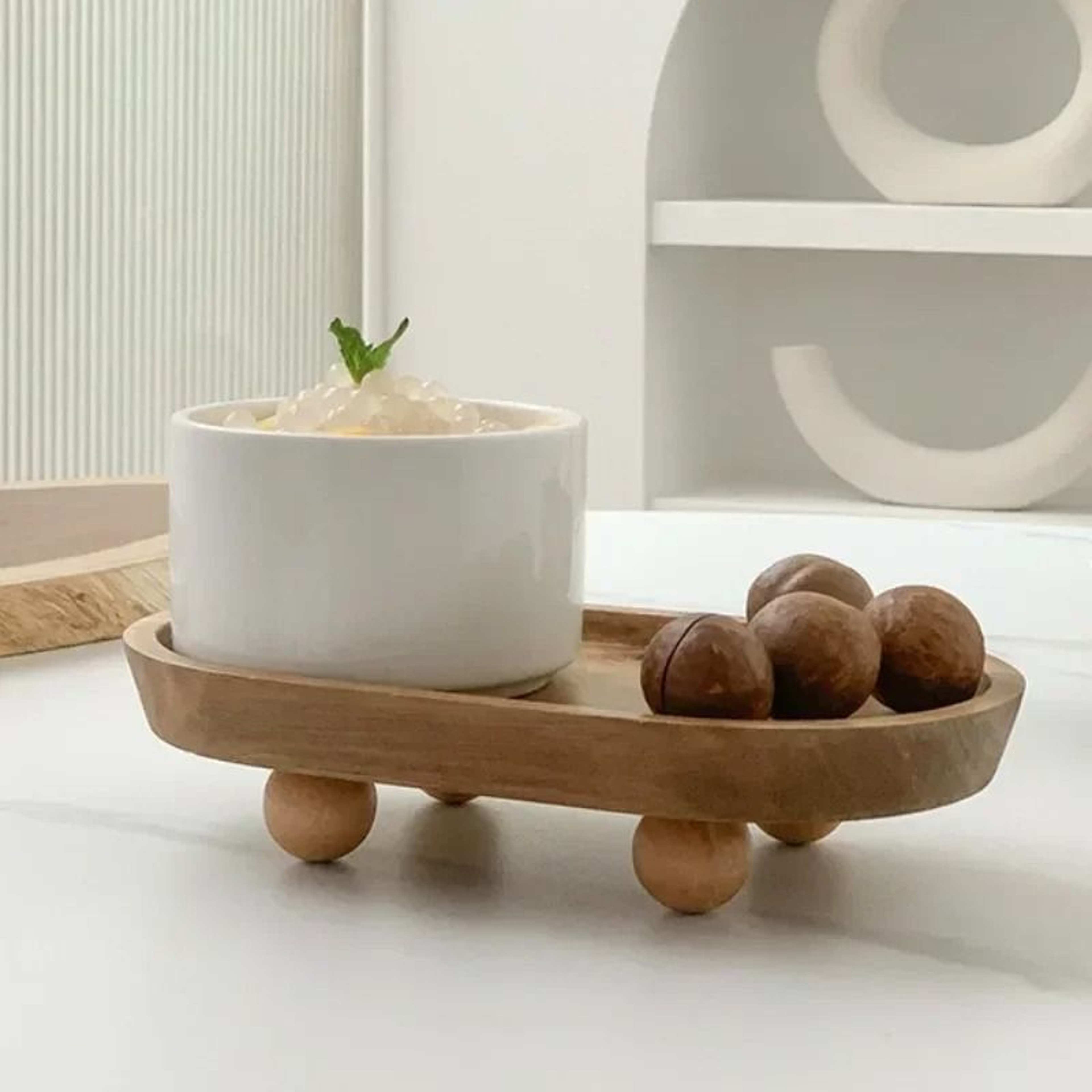 Wooden Serving Tray Round And Oval Dessert Display Plate Decorative Table Tray 5