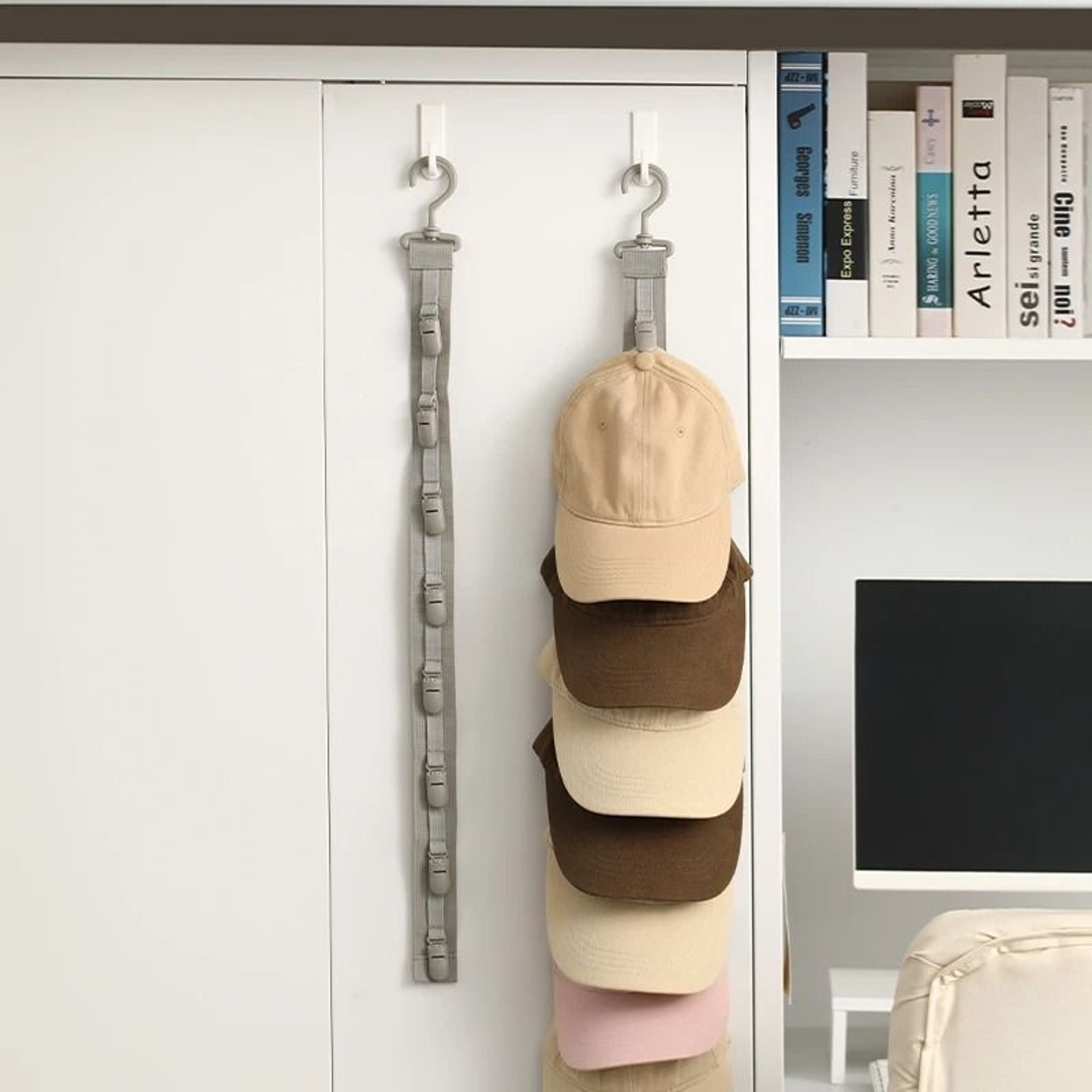 Hanging Hat Organizer With Rope And Clips Baseball Cap Storage Rack For Closet And Door 0