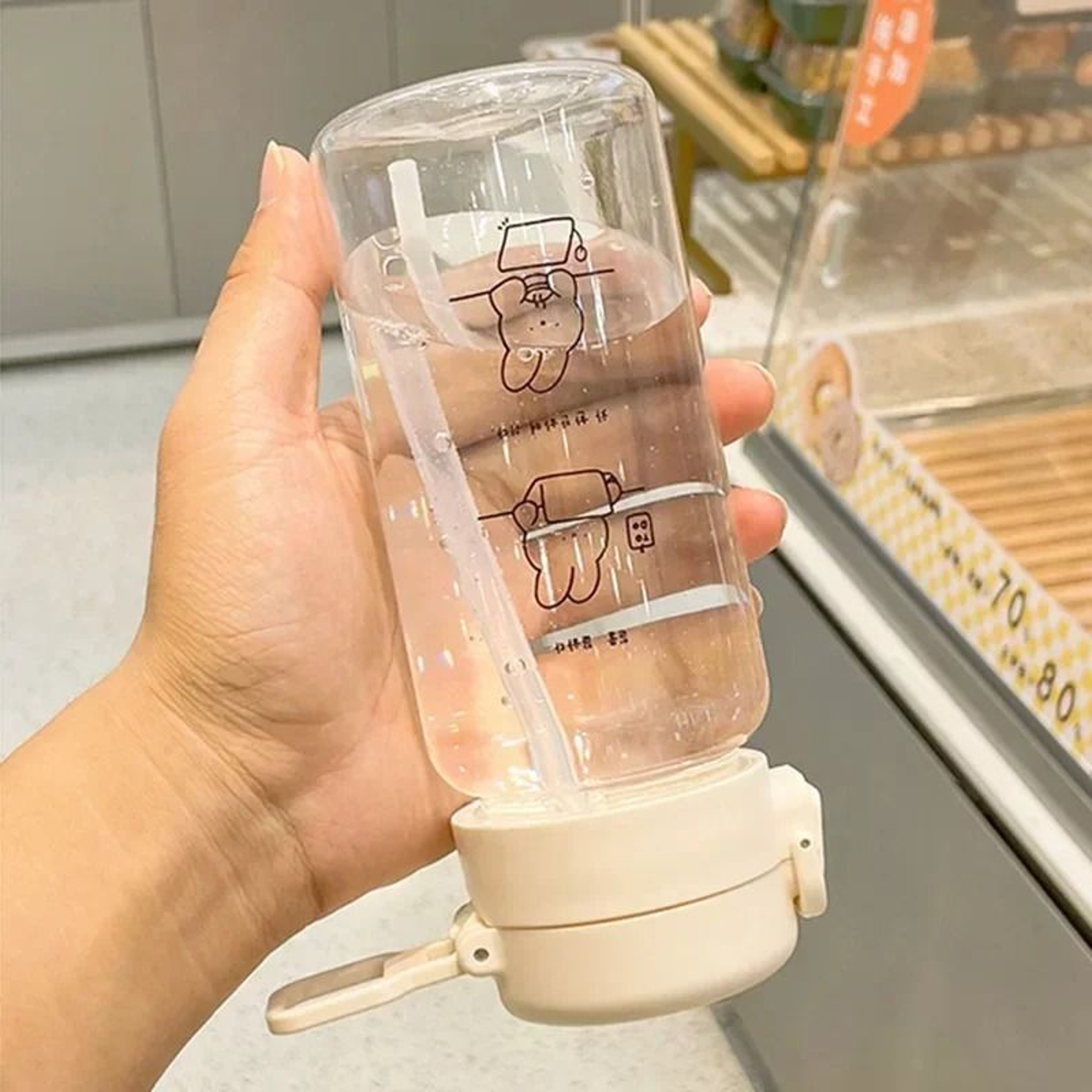 Cartoon Water Bottle With Straw Leak Proof Portable Plastic Drink Bottle 350ml 7