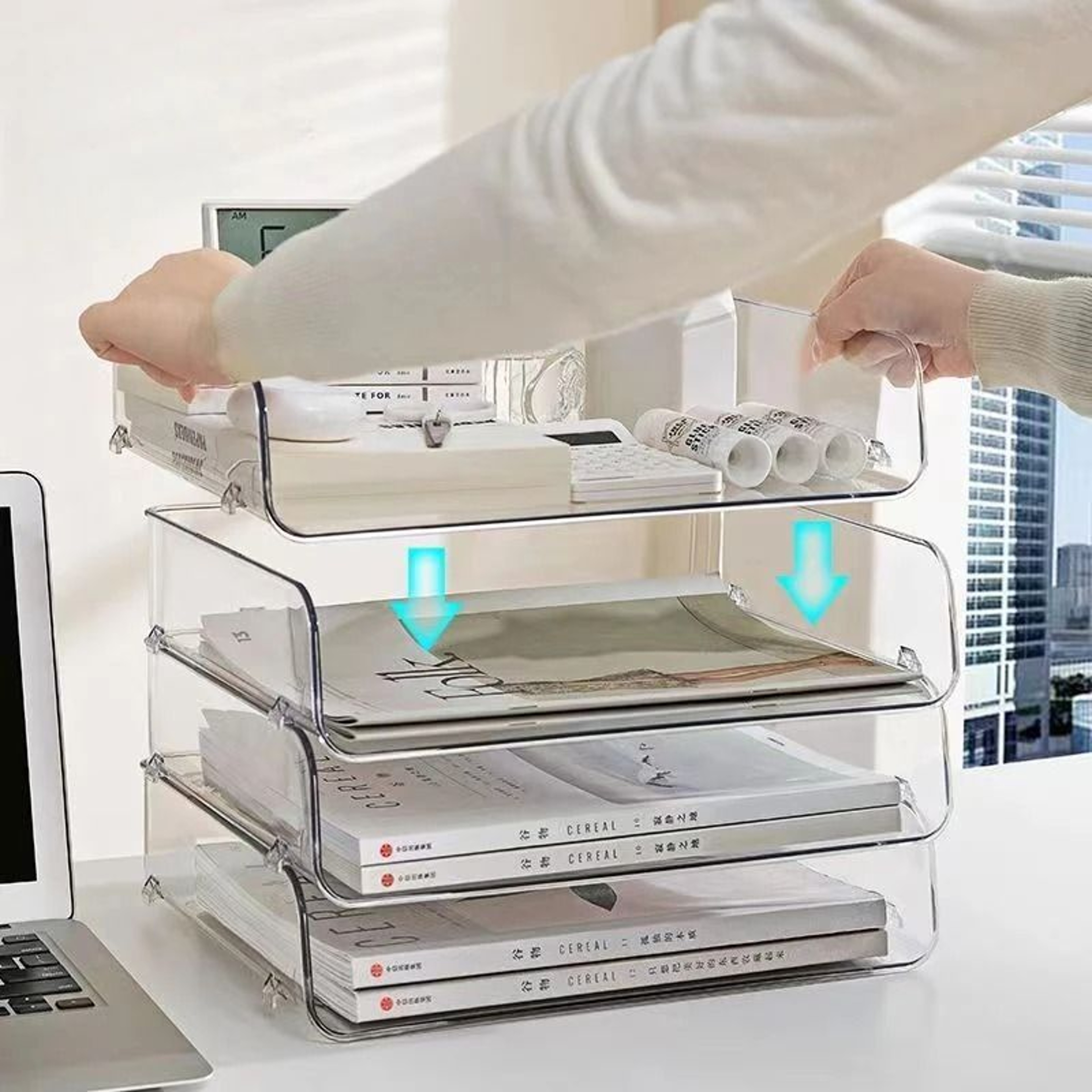 Transparent Stackable Desktop File Tray Large Capacity A4 Paper Organizer 10