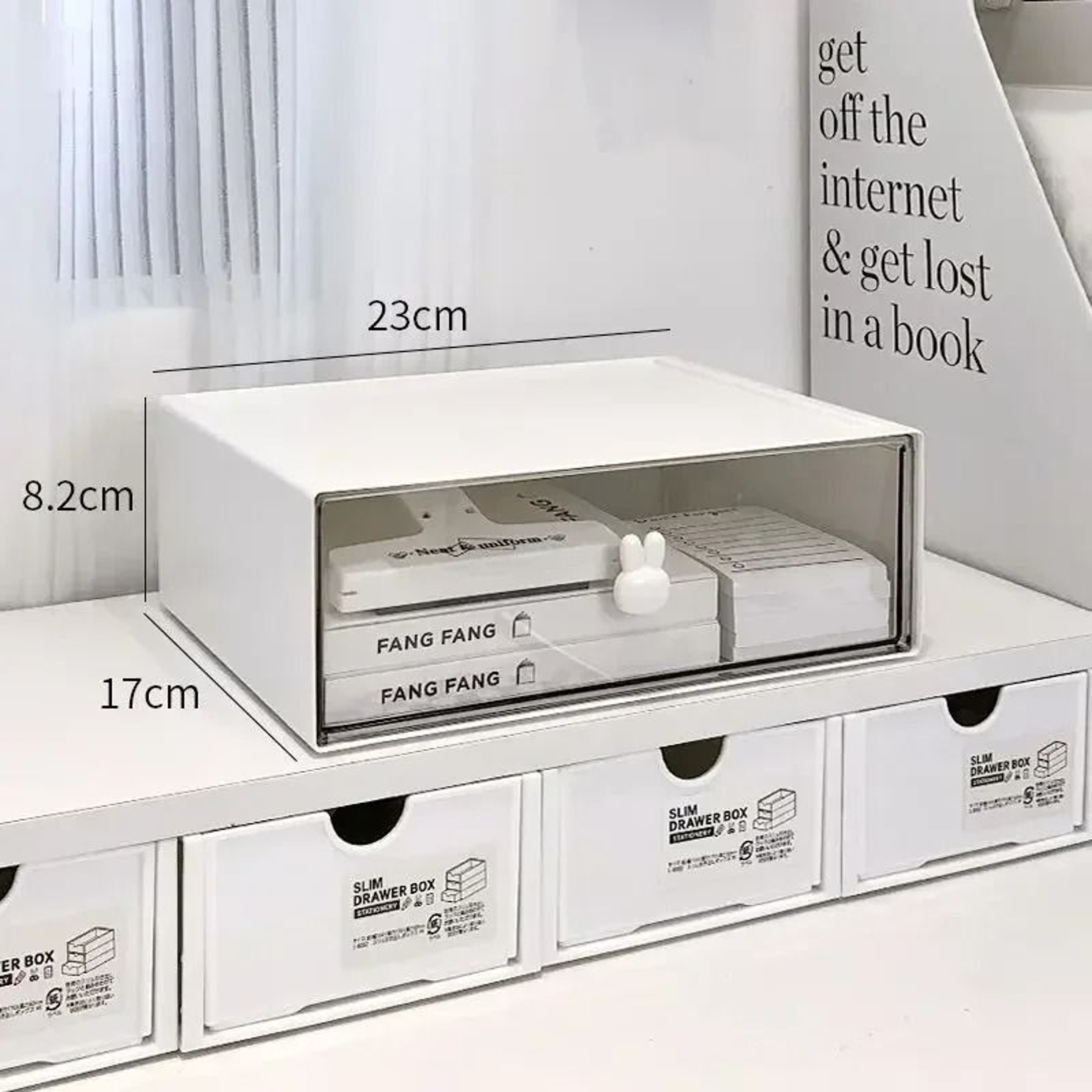 Cute Desktop Stationery Organizer With Drawers Multi Compartment Pencil Storage Box 4
