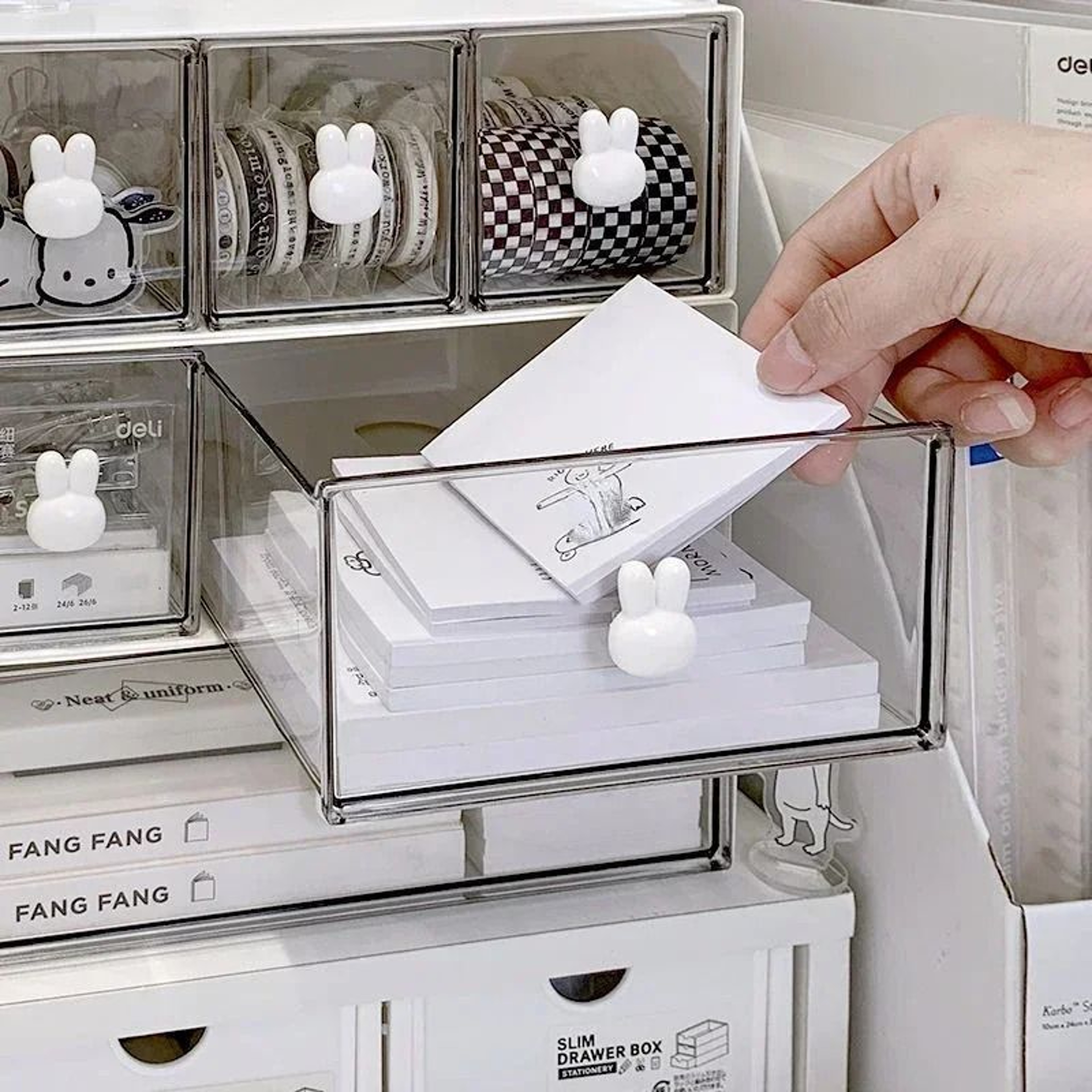 Cute Desktop Stationery Organizer With Drawers Multi Compartment Pencil Storage Box 10