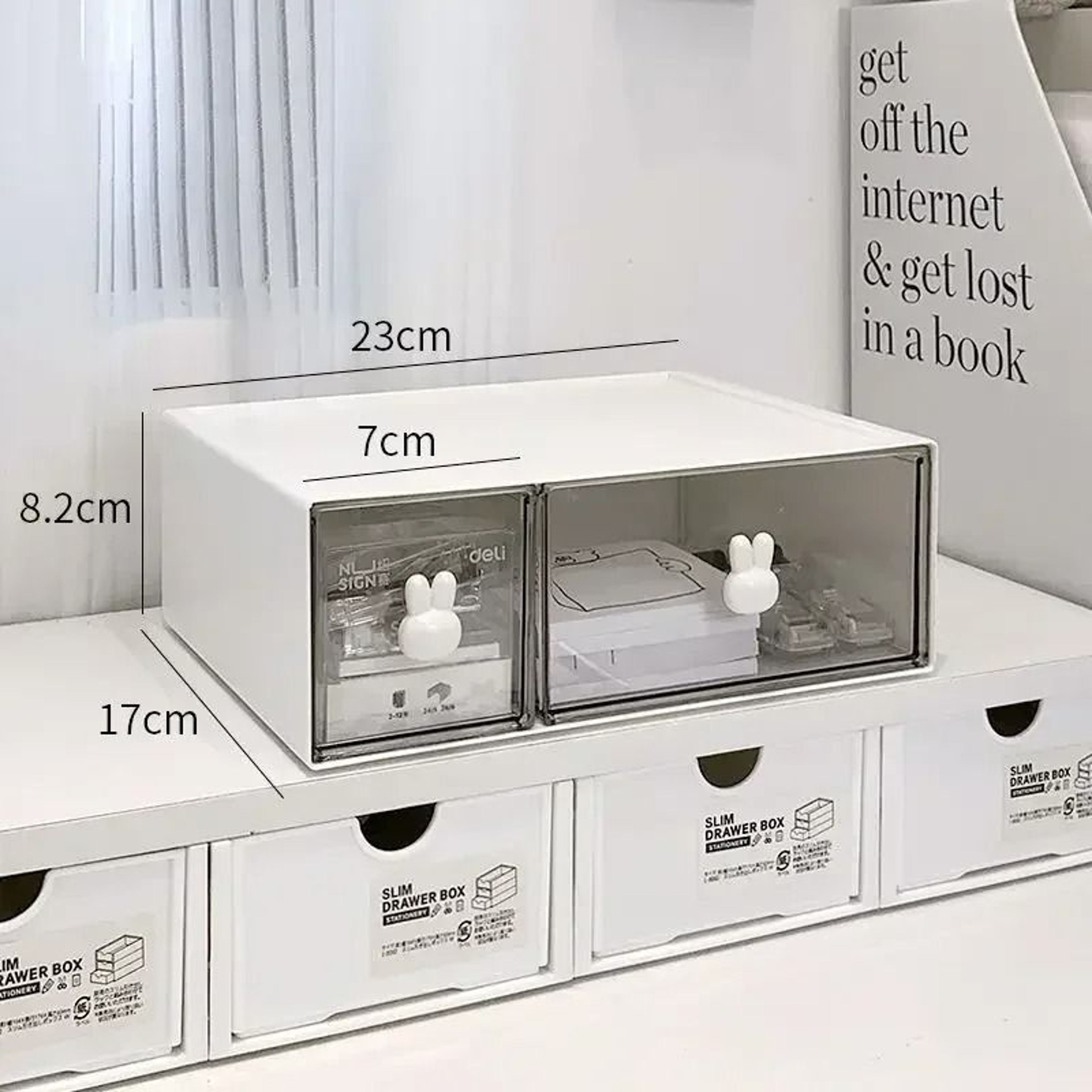 Cute Desktop Stationery Organizer With Drawers Multi Compartment Pencil Storage Box 3