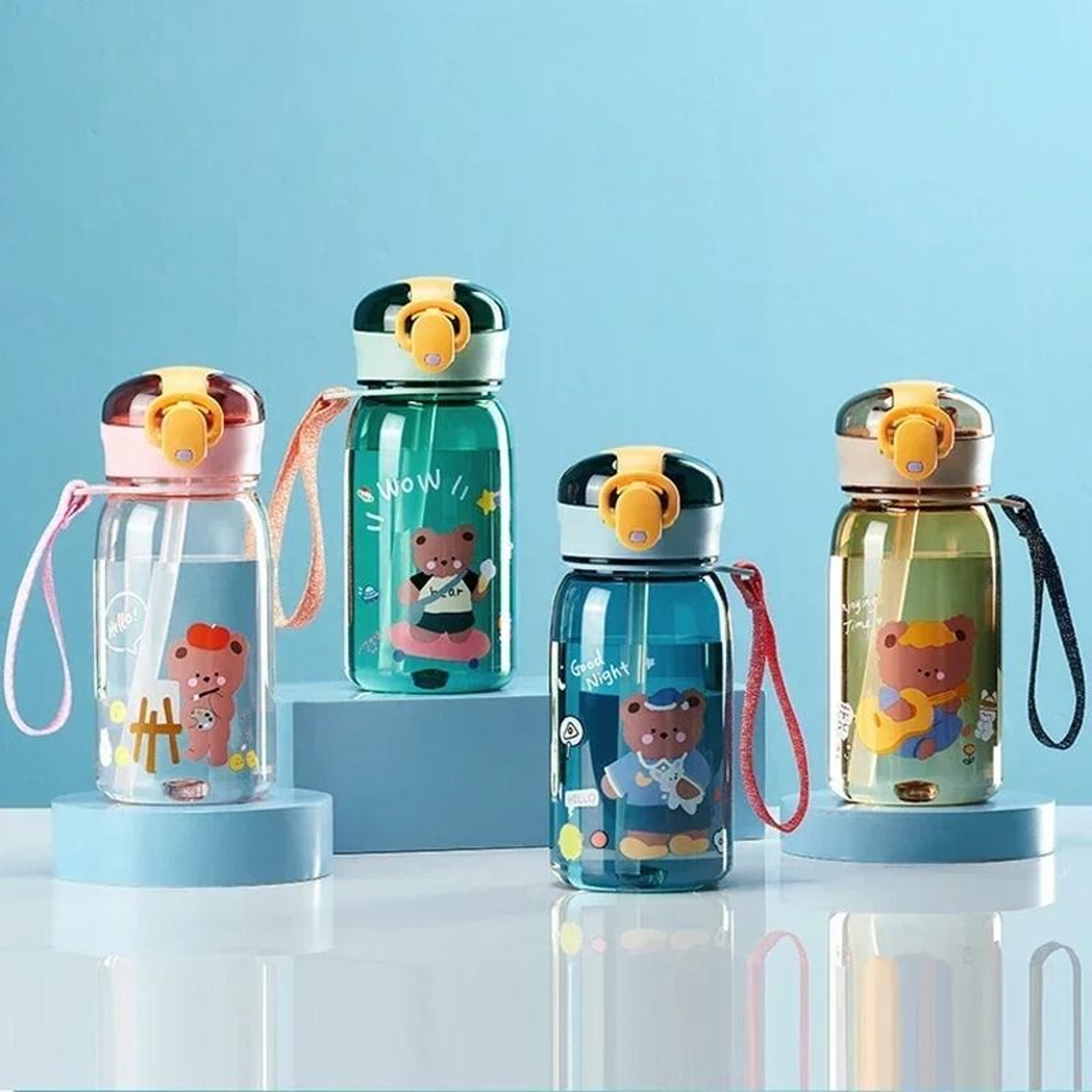 Kids Sippy Cup With Straw Cute Bear Leakproof Water Bottle For Children 7