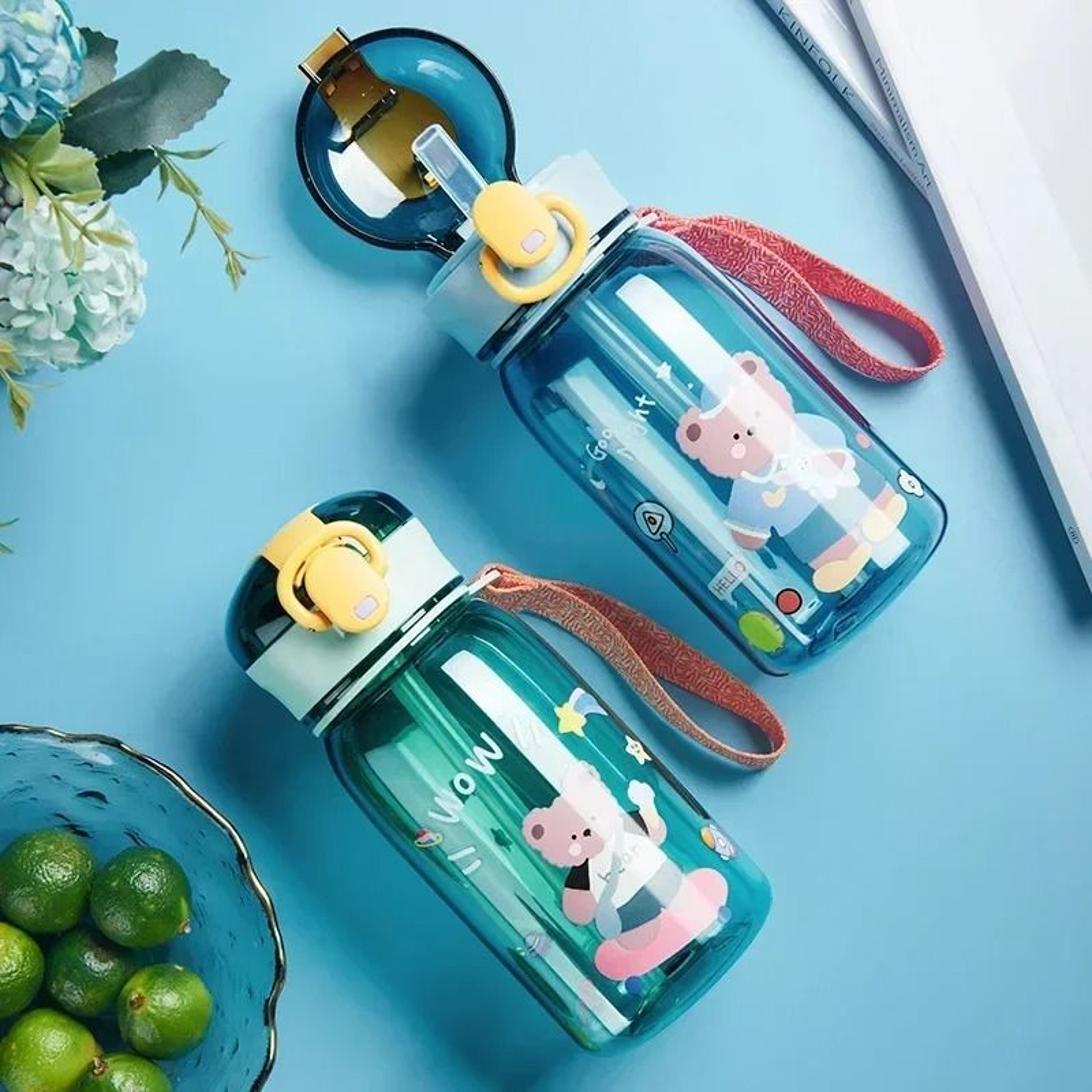 Cute Cartoon Kids Straw Water Bottle BPA Free Leakproof Sippy Cup 400ml 9