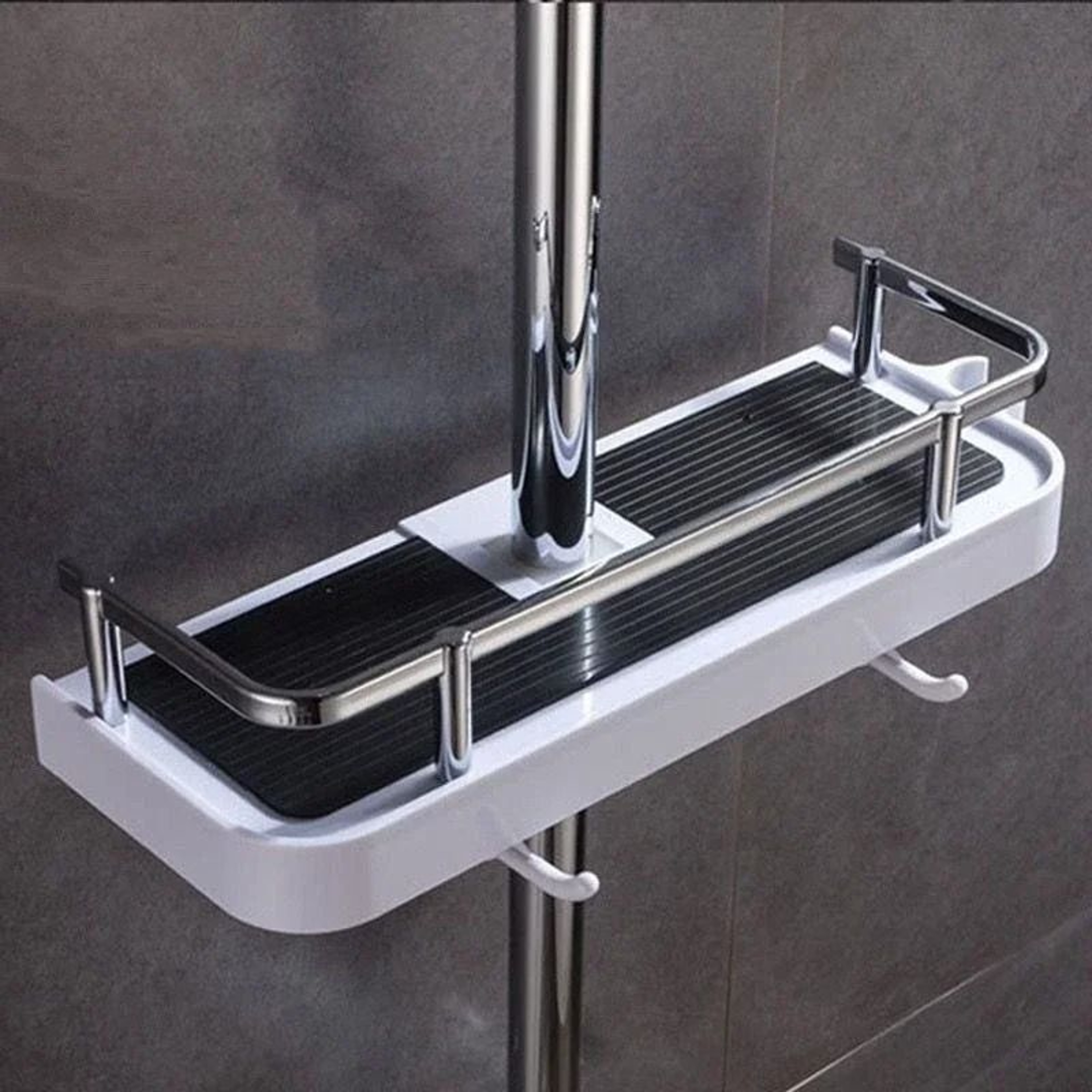 Adjustable Shower Storage Holder No Drilling Bathroom Pole Organizer Shelf 8