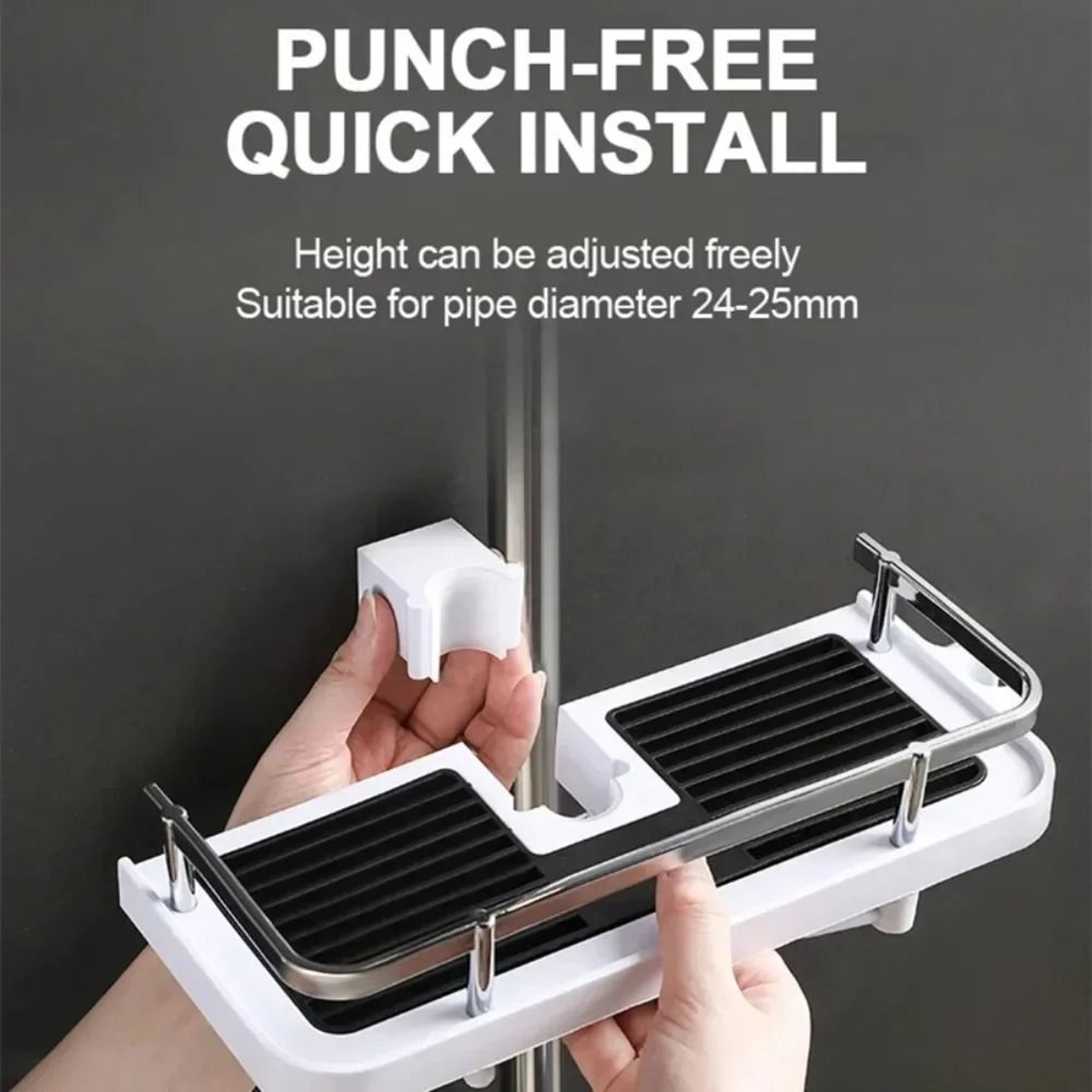 Adjustable Shower Storage Holder No Drilling Bathroom Pole Organizer Shelf 9