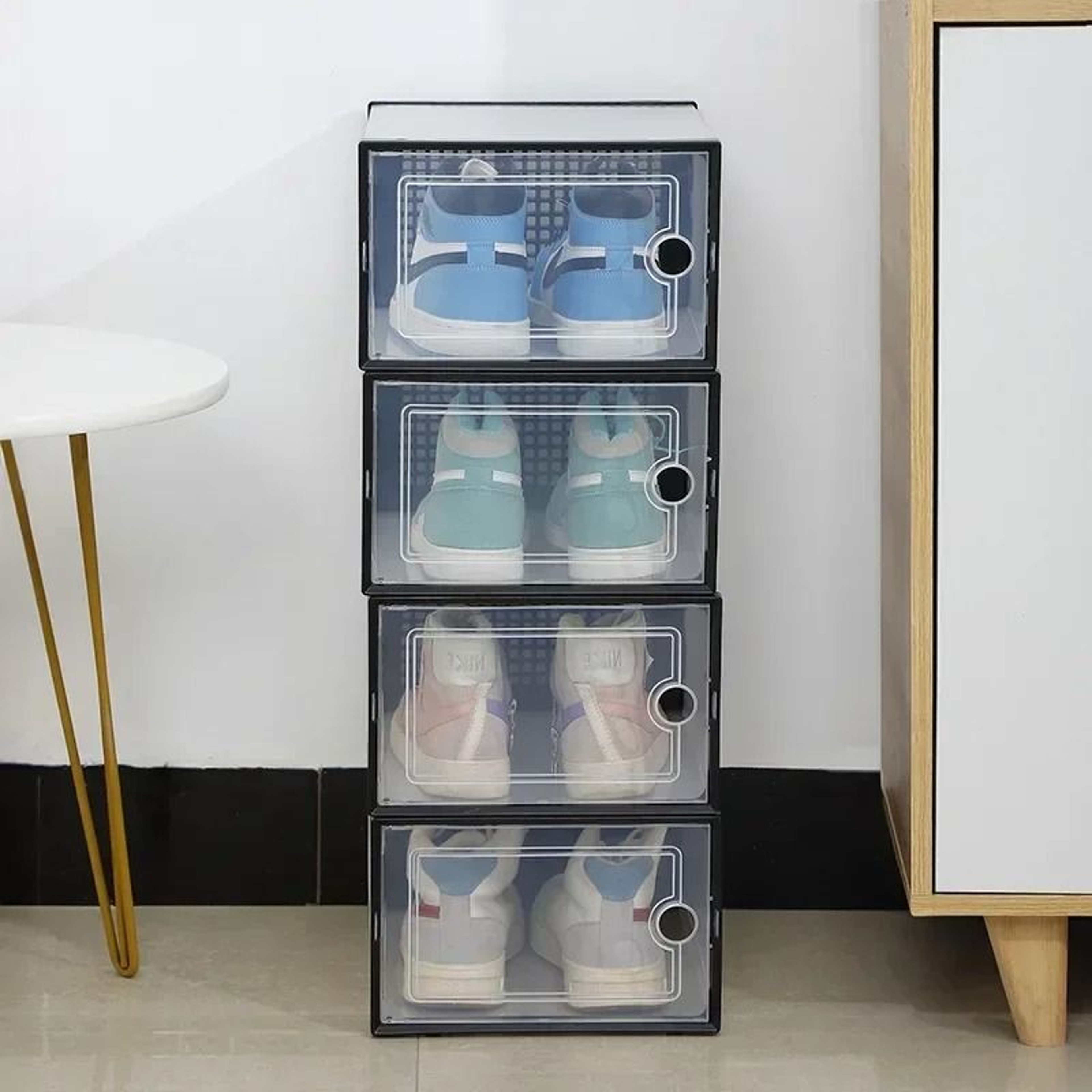Transparent Stackable Shoe Storage Box Thickened Foldable Organizer With Flip Lid 9