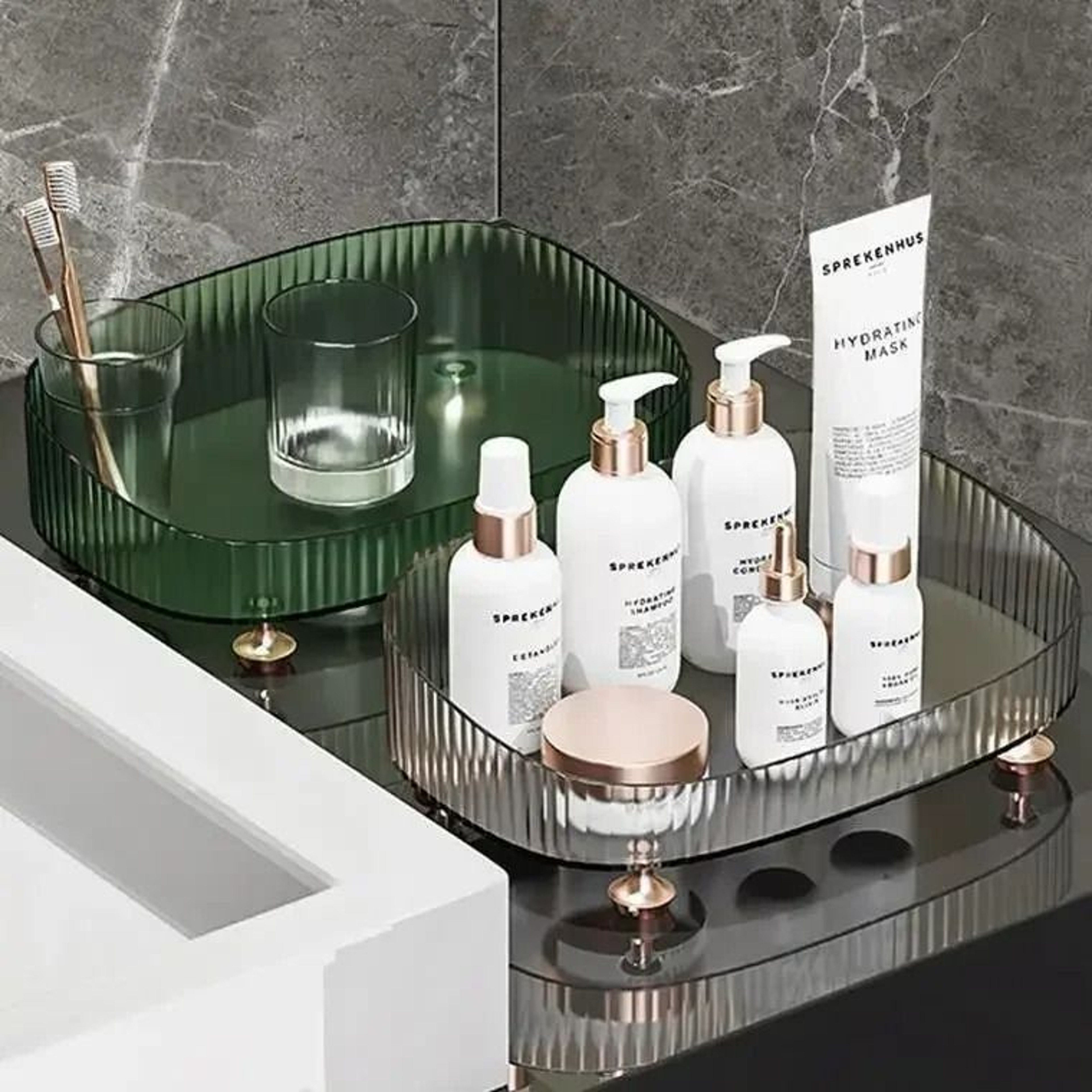 Clear Bathroom Vanity Tray Large Capacity Perfume And Skincare Organizer 0