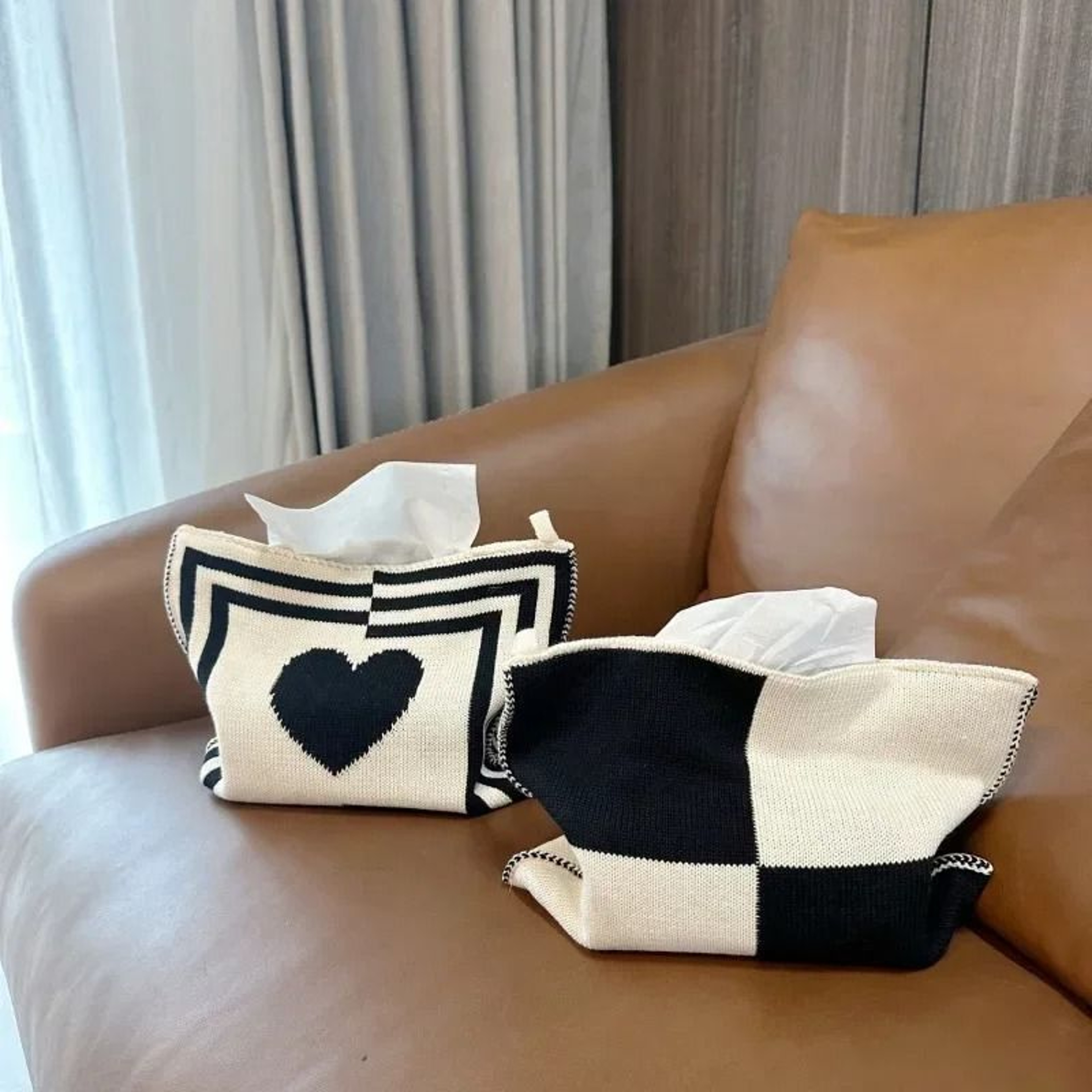 Nordic Heart Knitted Tissue Box Cover Decorative Fabric Tissue Holder 5