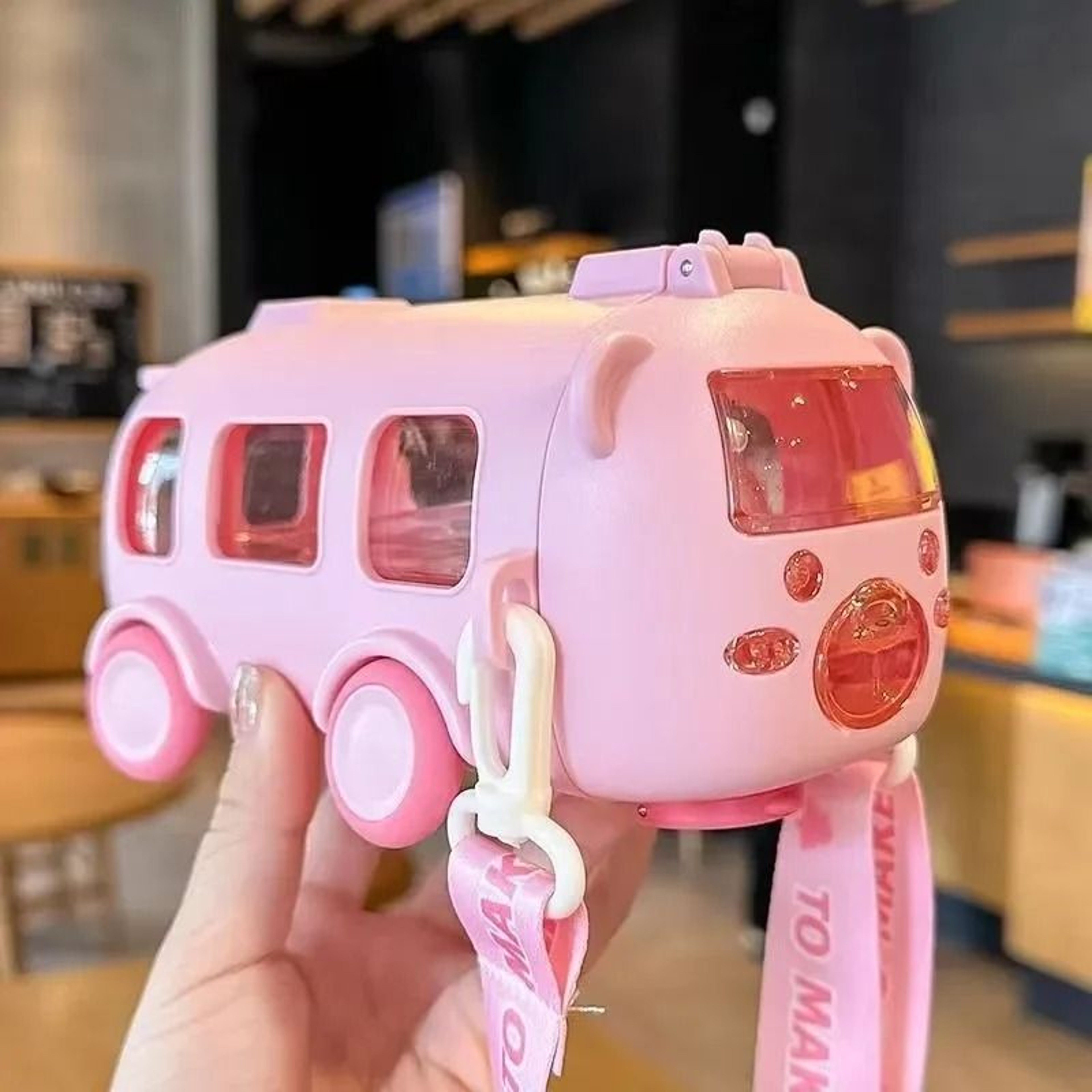Cartoon Bus Kids Straw Water Bottle Large Capacity Portable Drink Cup 1