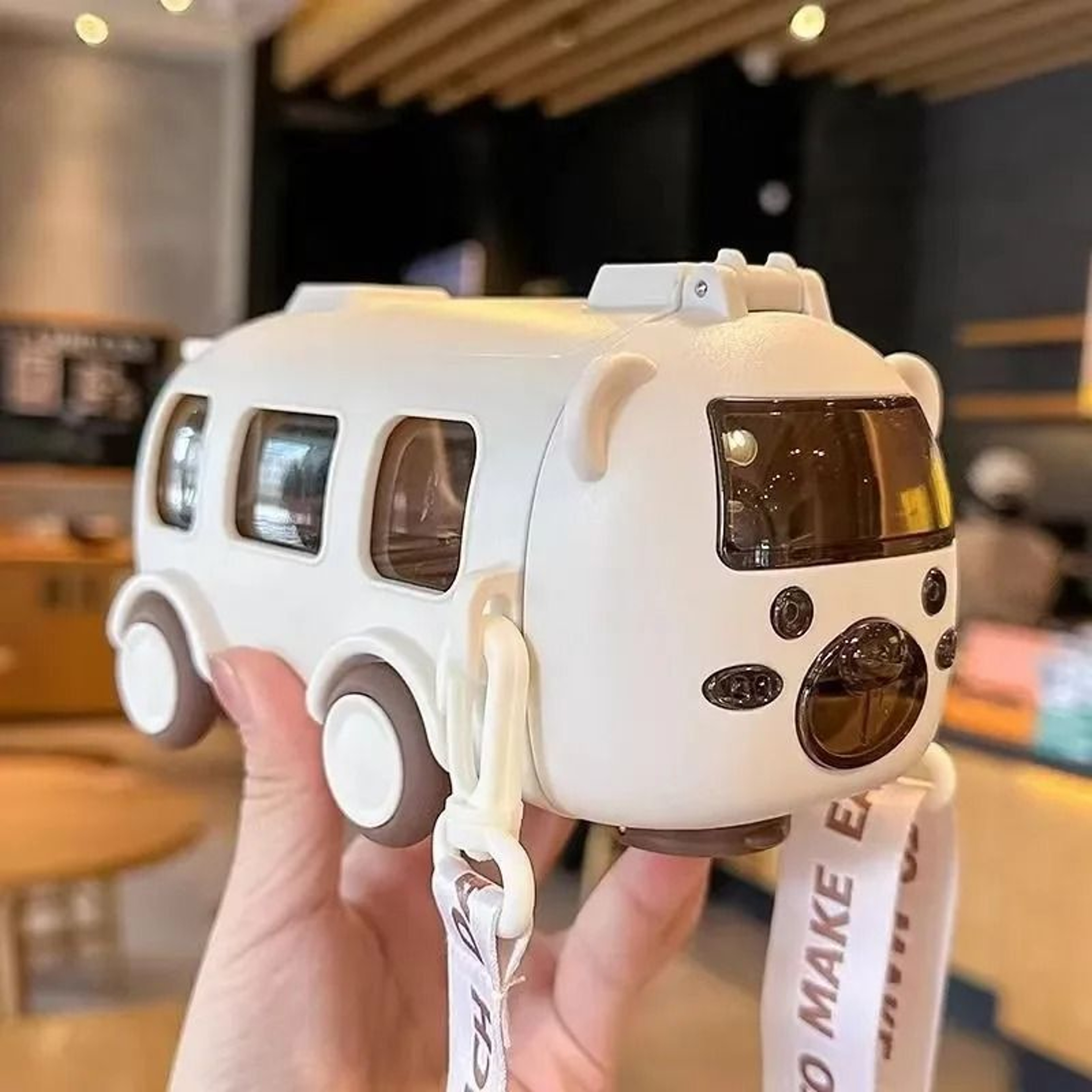 Cartoon Bus Kids Straw Water Bottle Large Capacity Portable Drink Cup 2