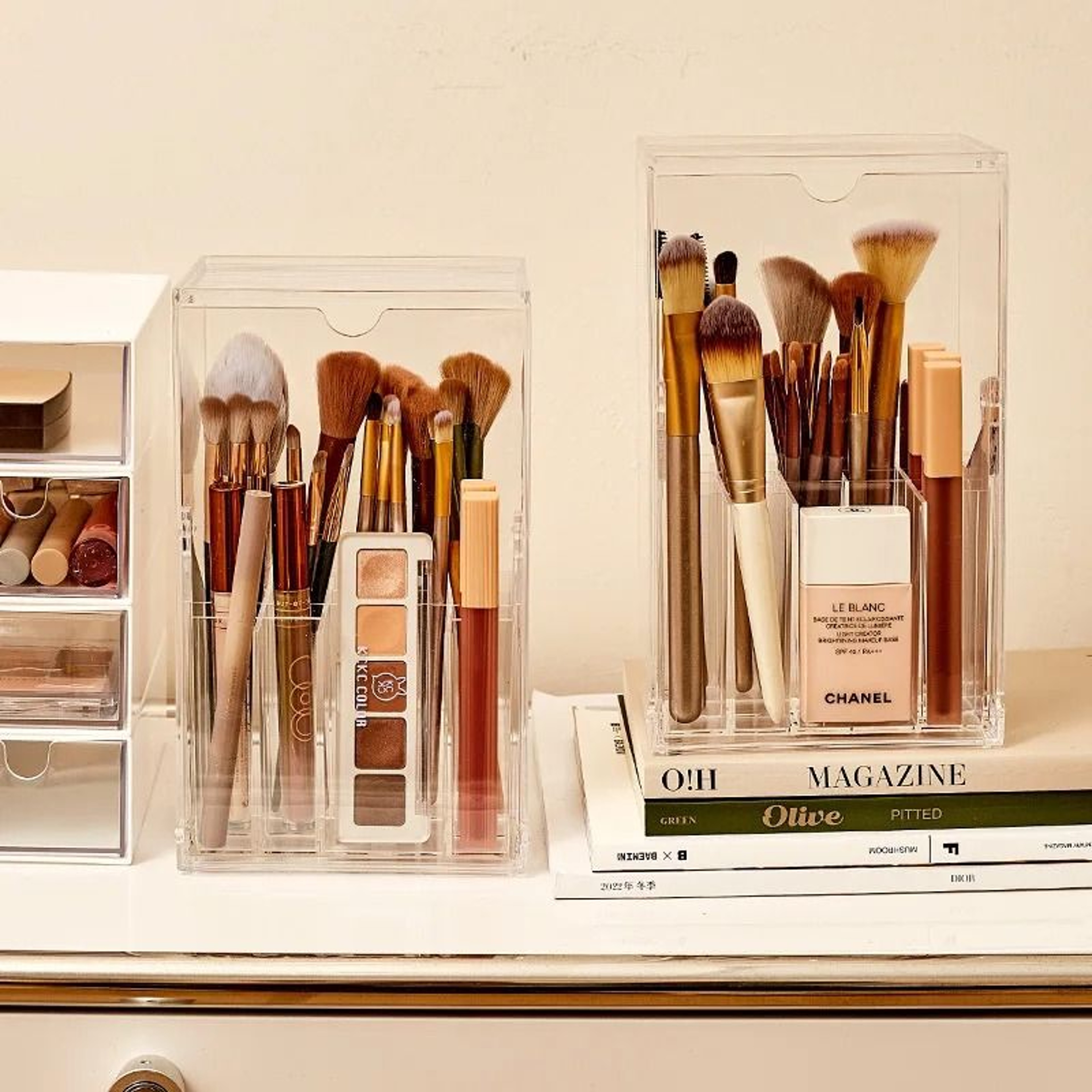 Clear Makeup Brush Holder With Lid Large Capacity Cosmetic Organizer 3