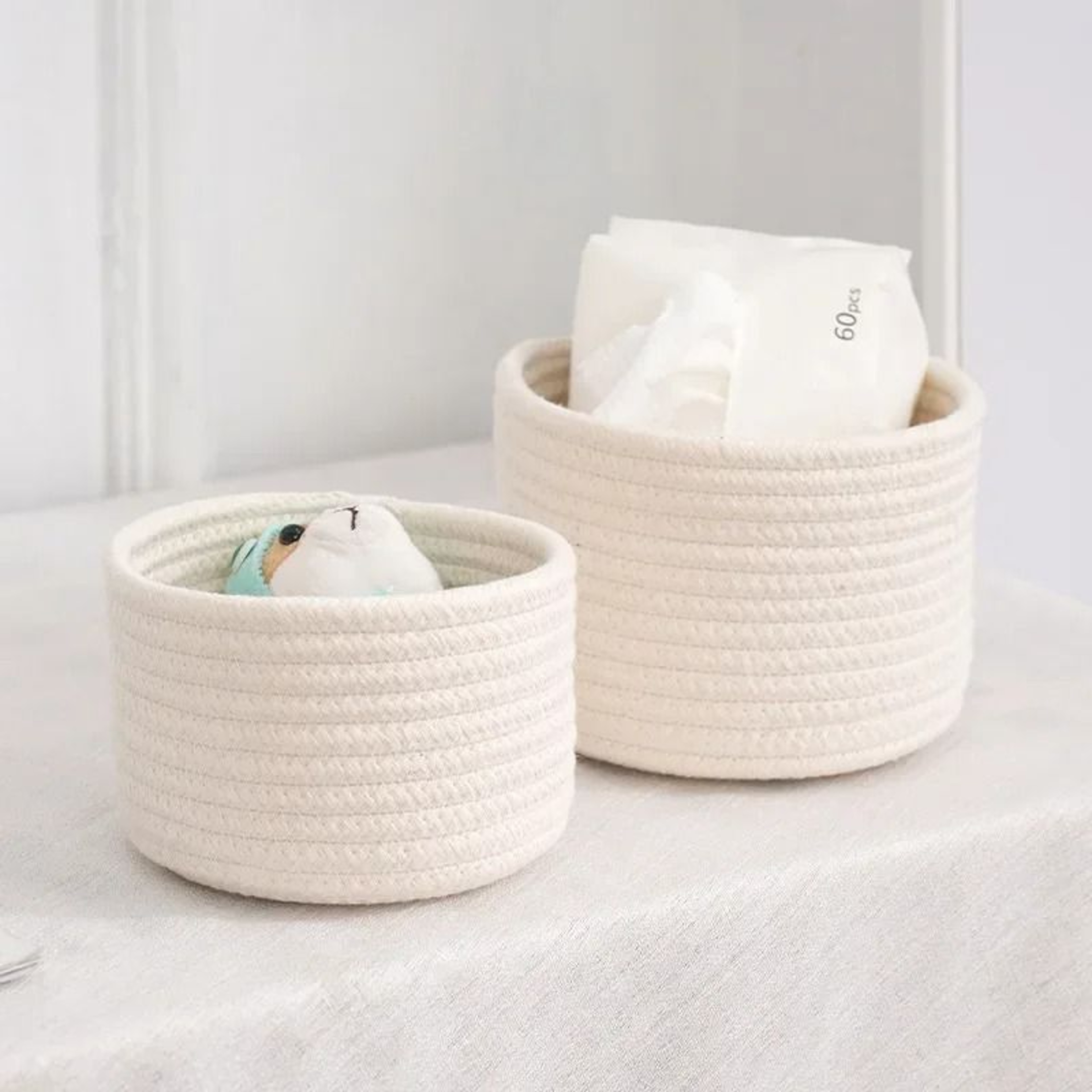 Handmade Cotton Rope Woven Storage Basket Desktop Organizer 1