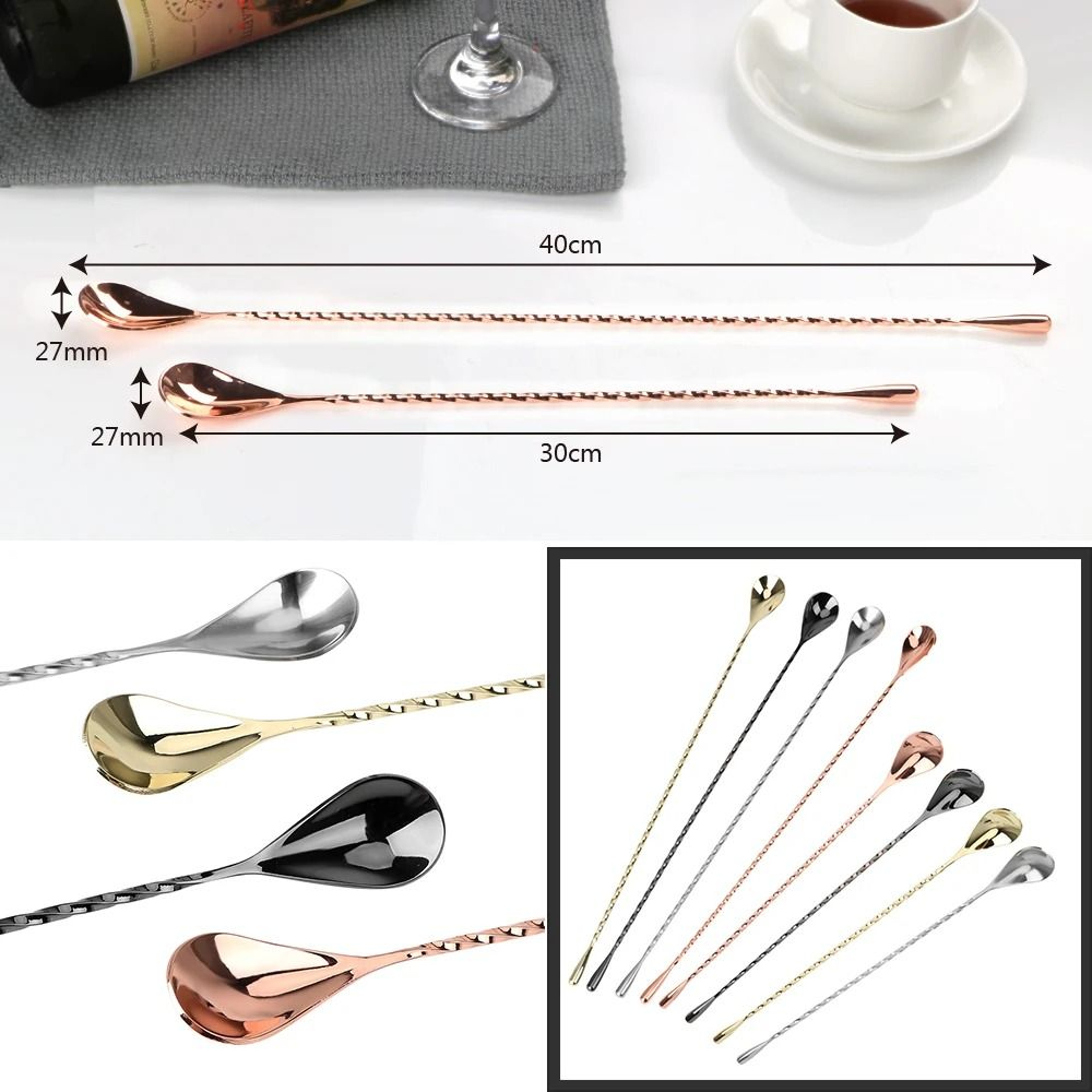 Stainless Steel Cocktail Mixing Spoon Spiral Bartender Bar Tool 30cm 40cm 11