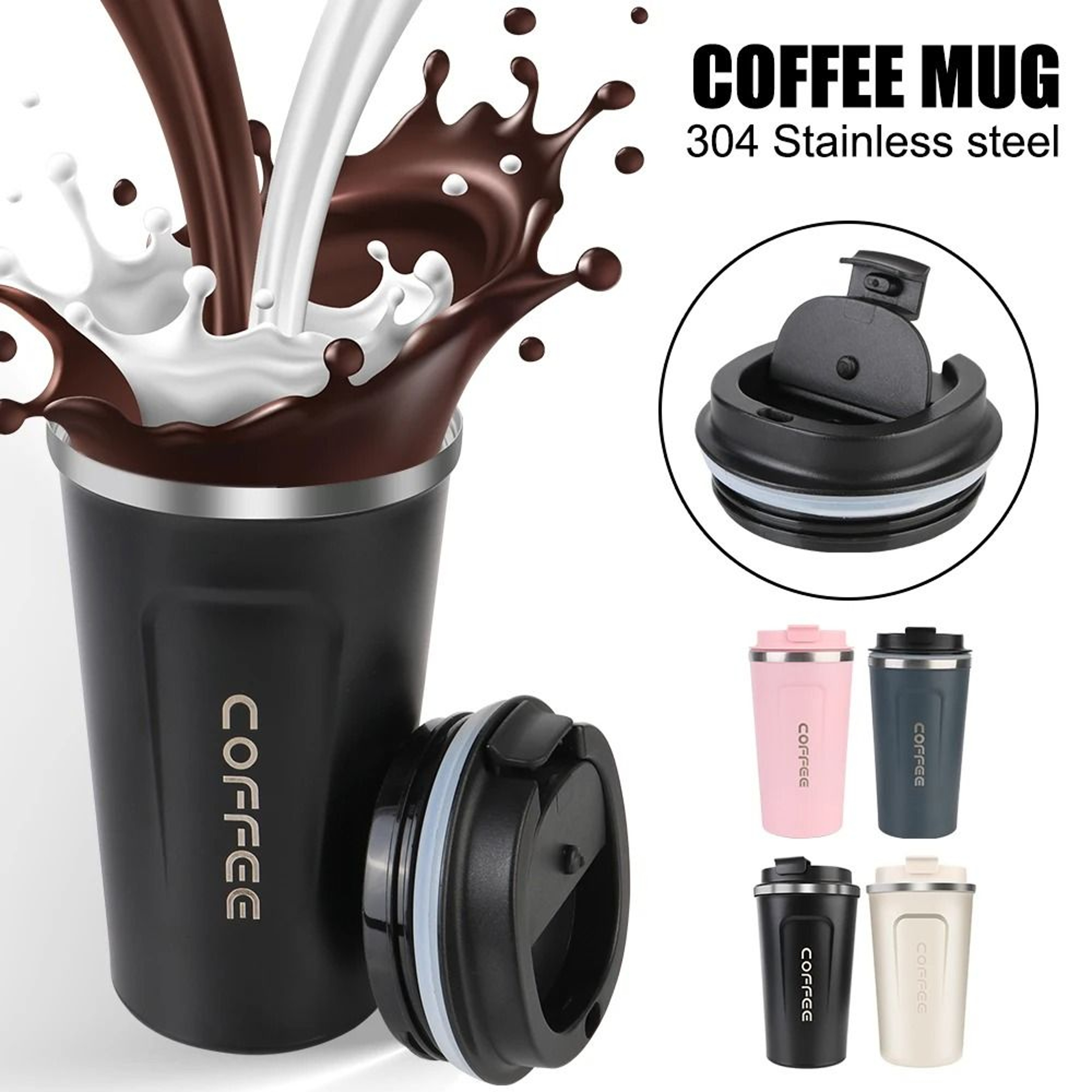 Stainless Steel Travel Thermos Mug Leak Proof Double Wall Coffee Cup 380 ML 510 ML 0