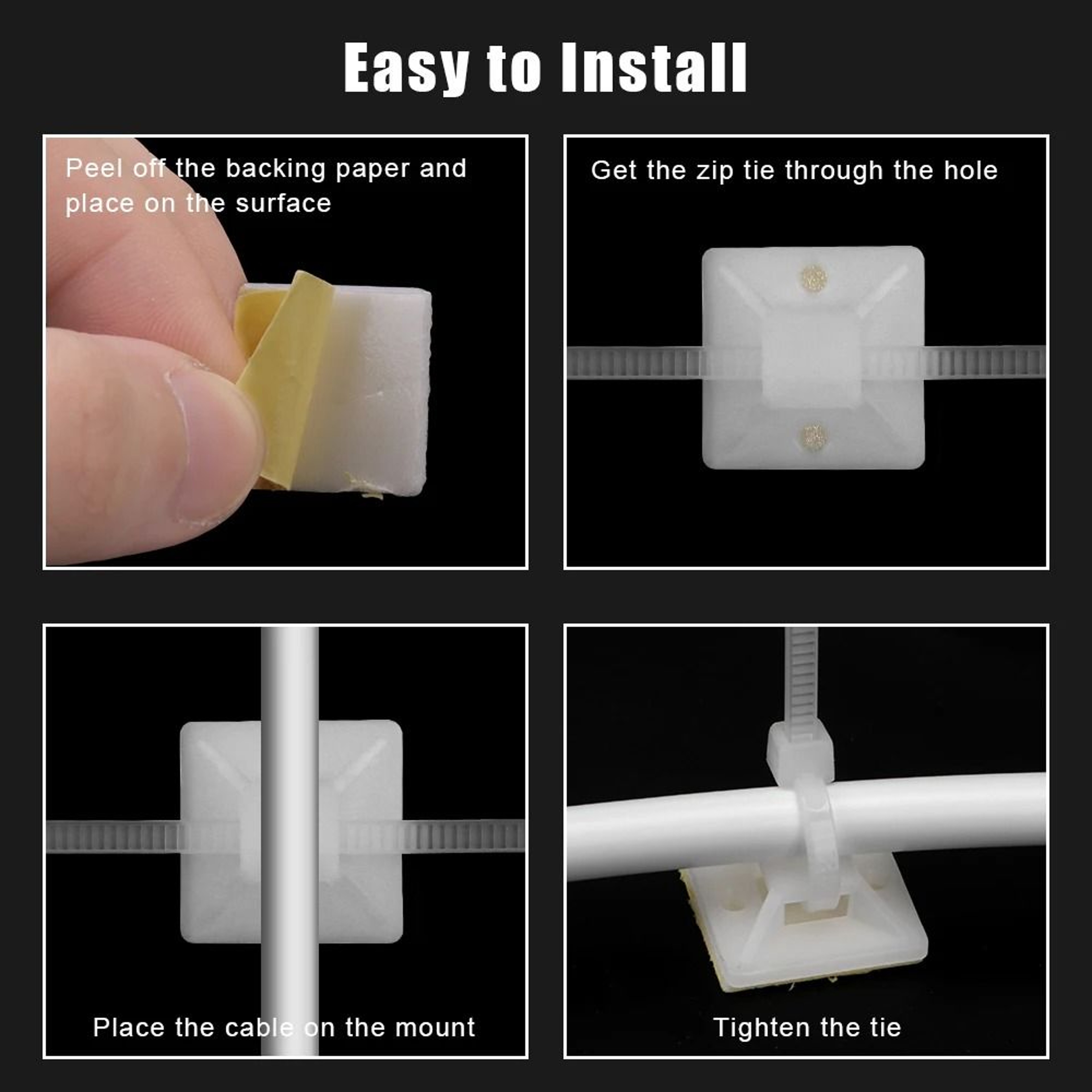 Self Adhesive Cable Tie Mount Base Set 100 PCS Wire Holder Clips For Wall And Desk 4
