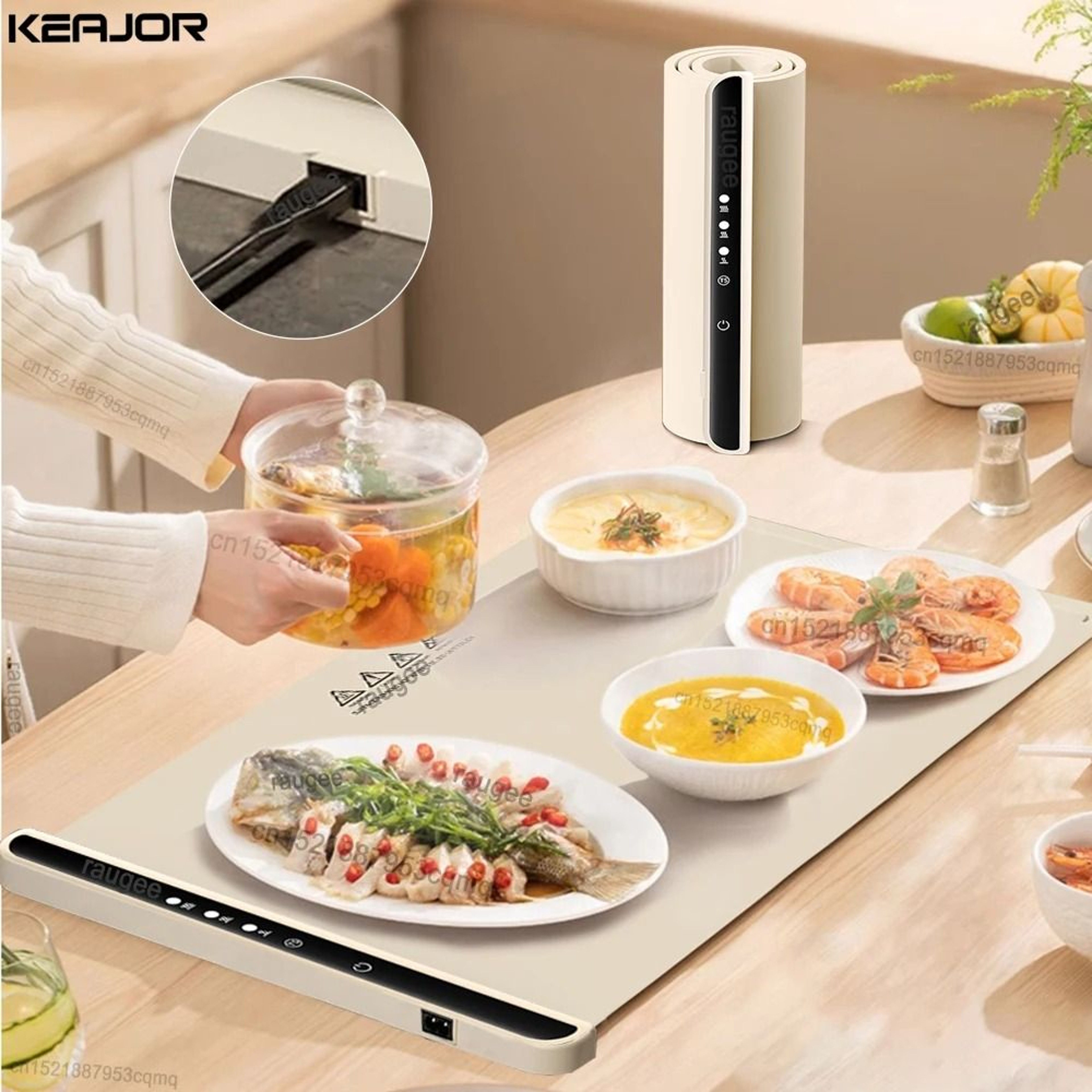 Foldable Electric Warming Tray Smart Food Warmer Mat With 3 Temperature Settings 0