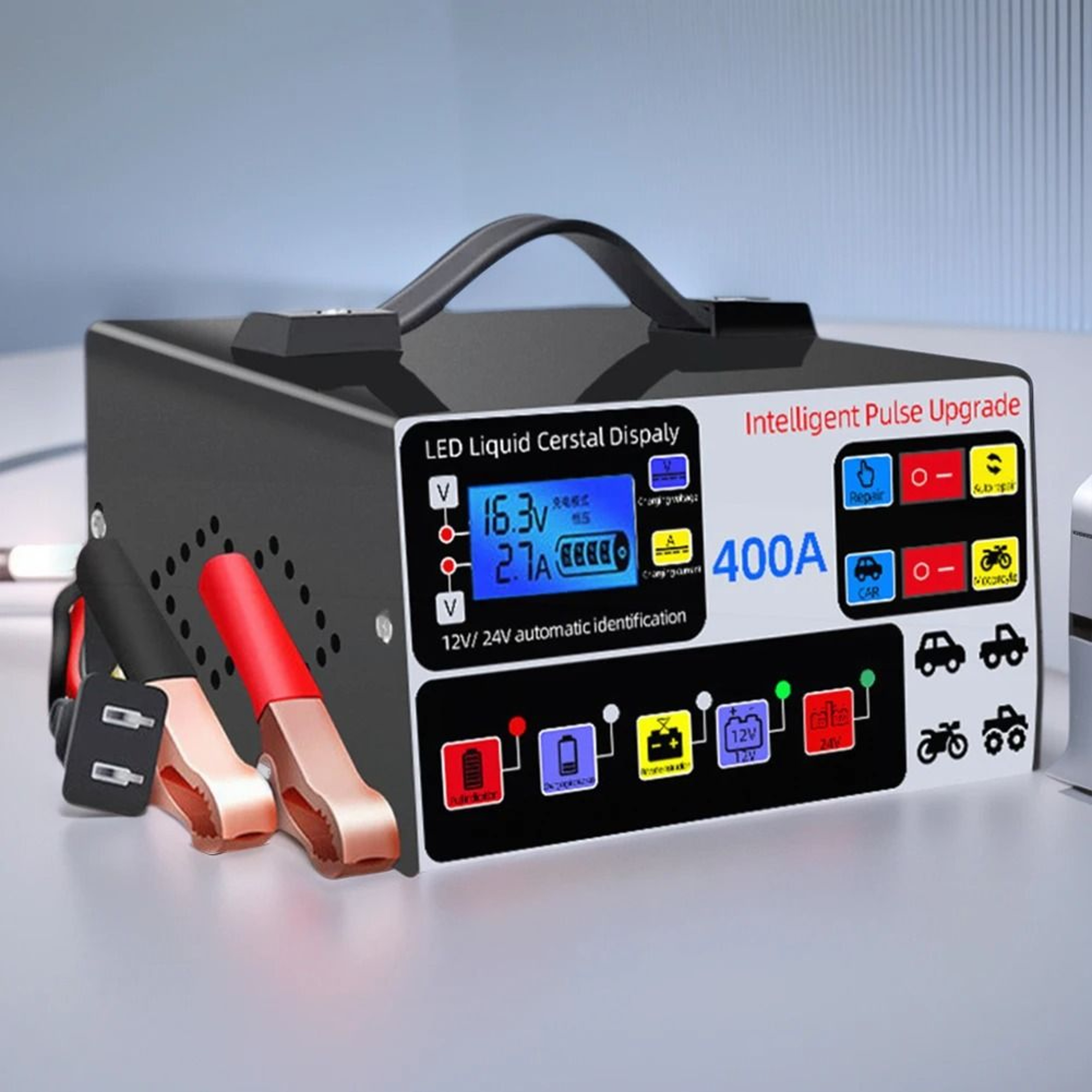 Smart Car Battery Charger 12V 24V With LCD Display Pulse Repair 6