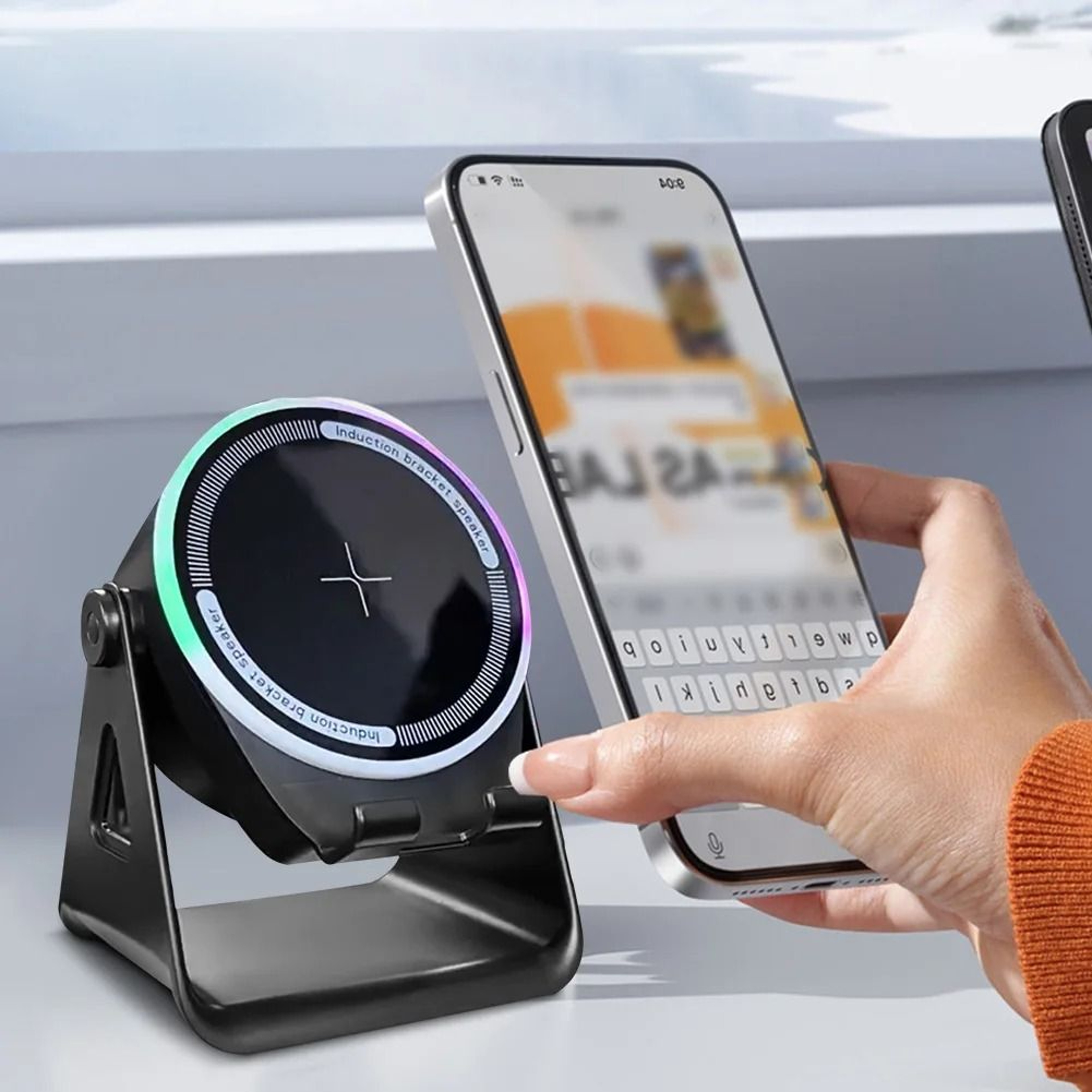 Wireless Induction Bluetooth Speaker With Phone Stand Stereo Sound 4