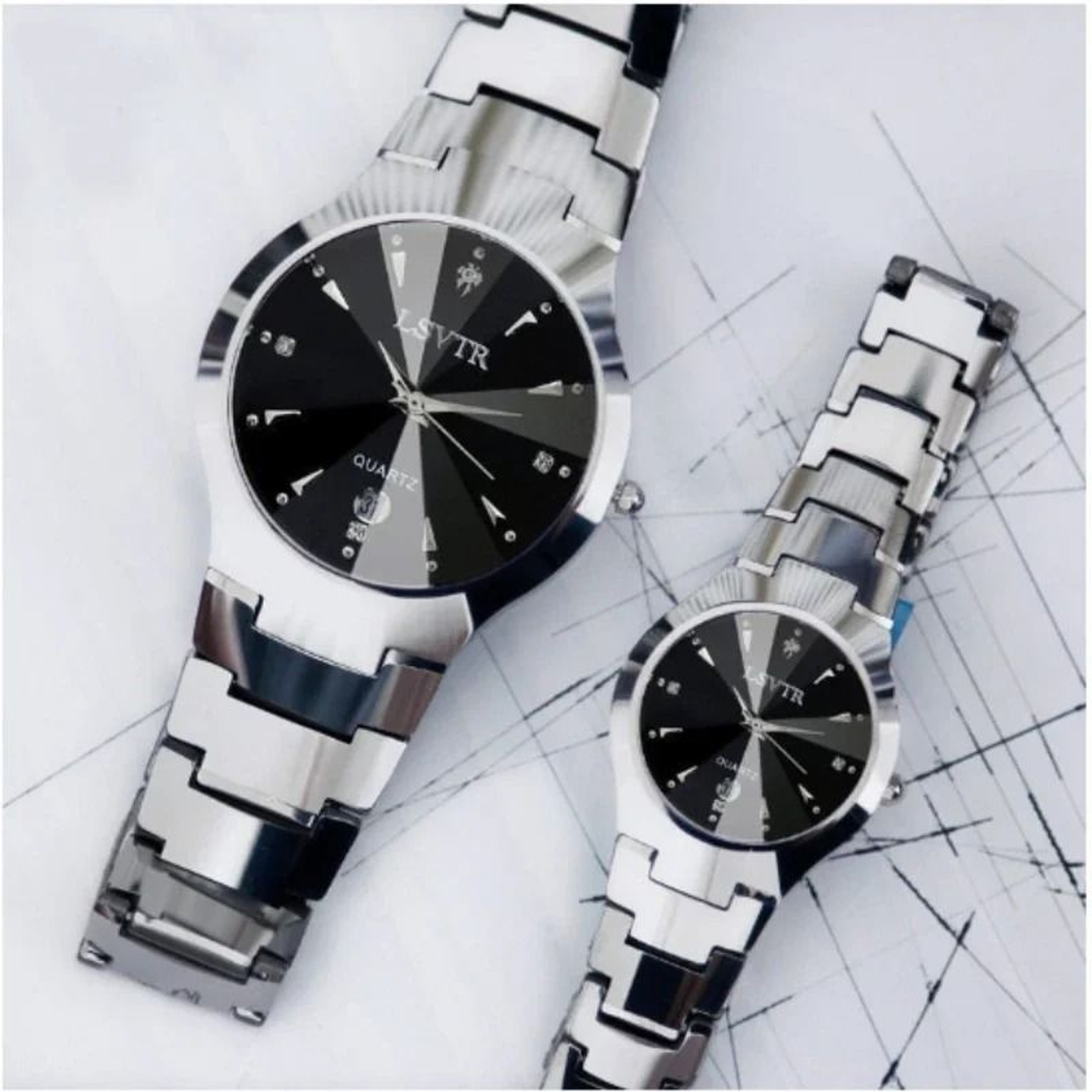 Tungsten Steel Quartz Watch With Calendar Unisex Couple Watch 0