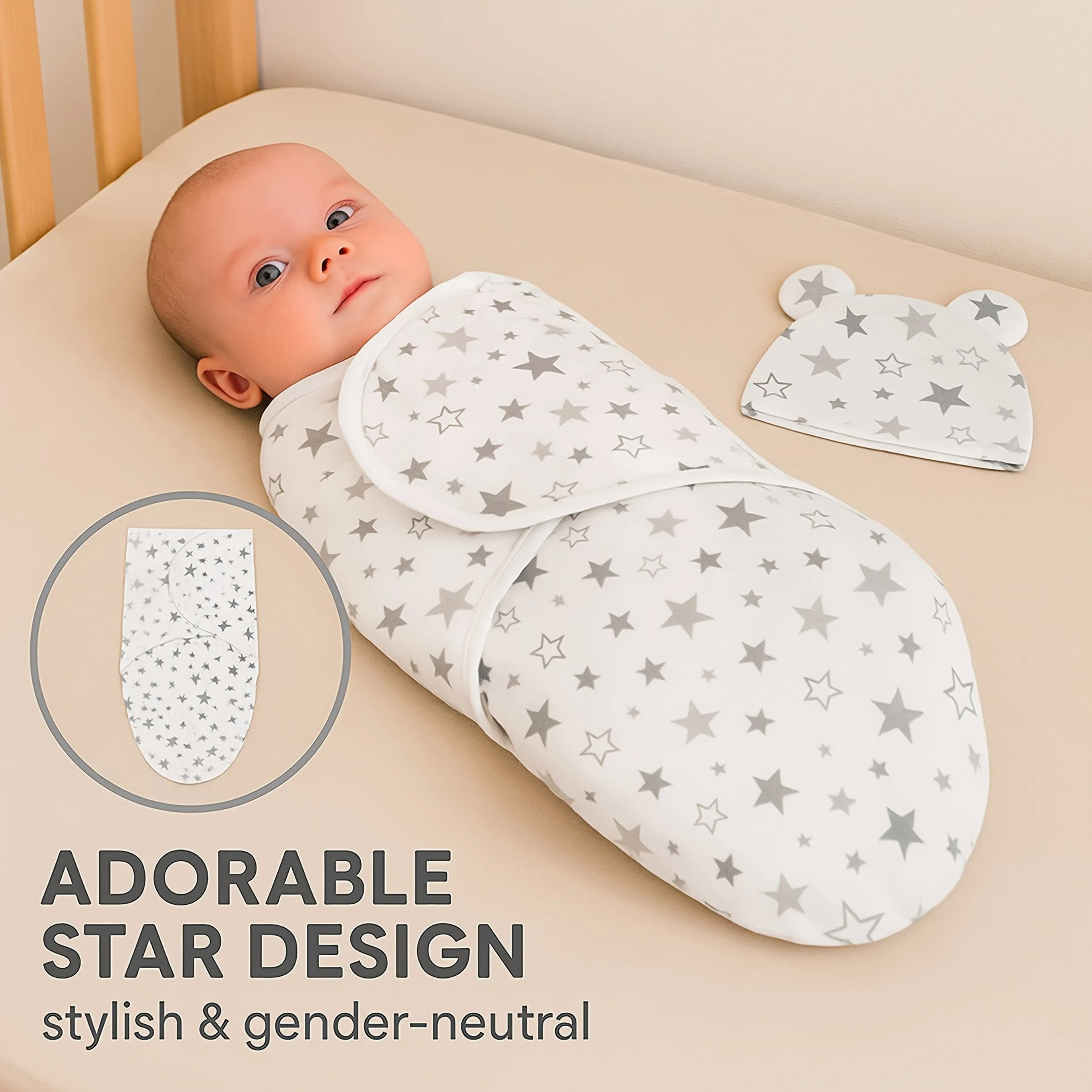 Soft Baby Swaddle Blanket With Hat Newborn Sleeping Wrap Gift Set 0