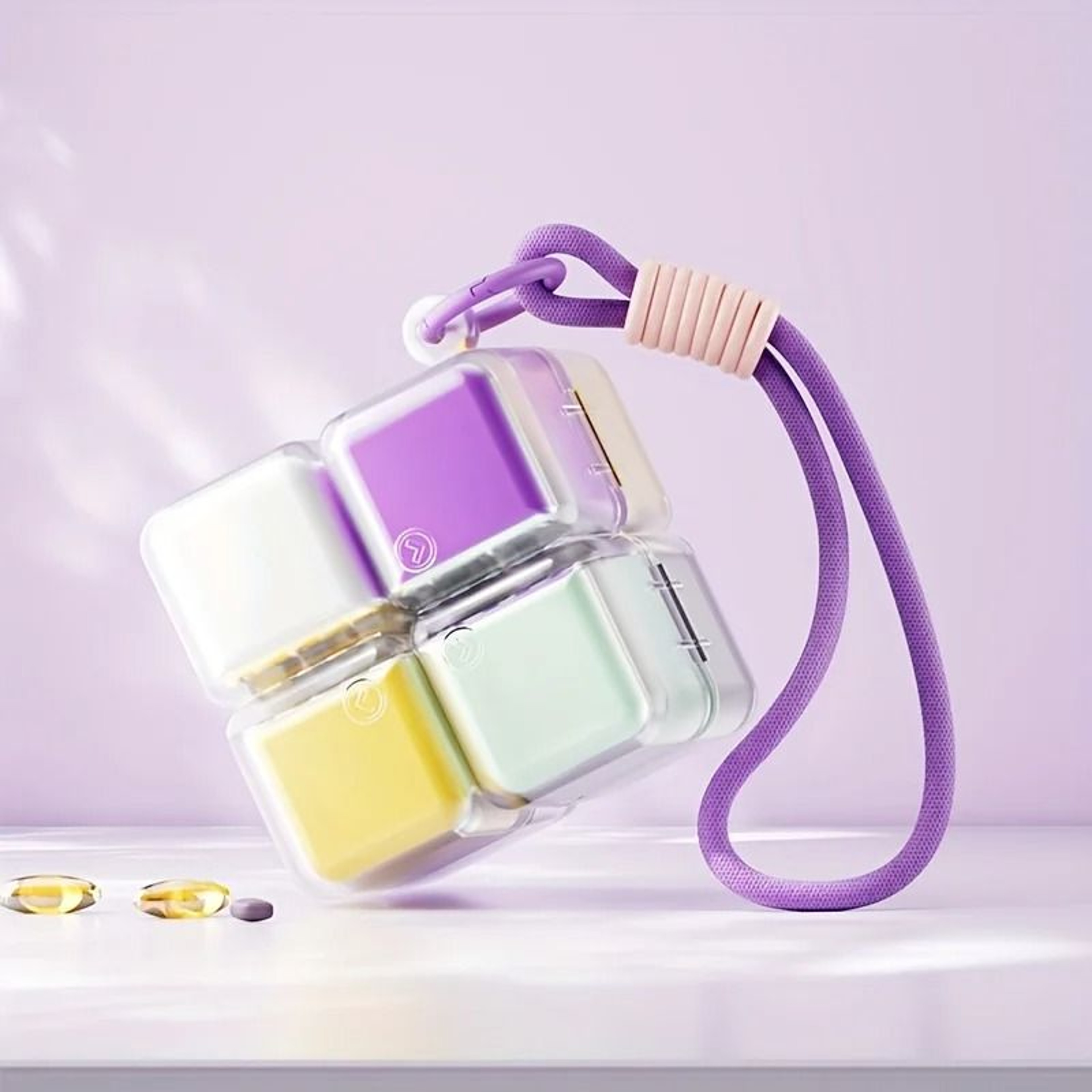 Magic Cube 8 Grid Pill Organizer Box With Hanging Rope Moisture Proof Travel Medicine Storage 5