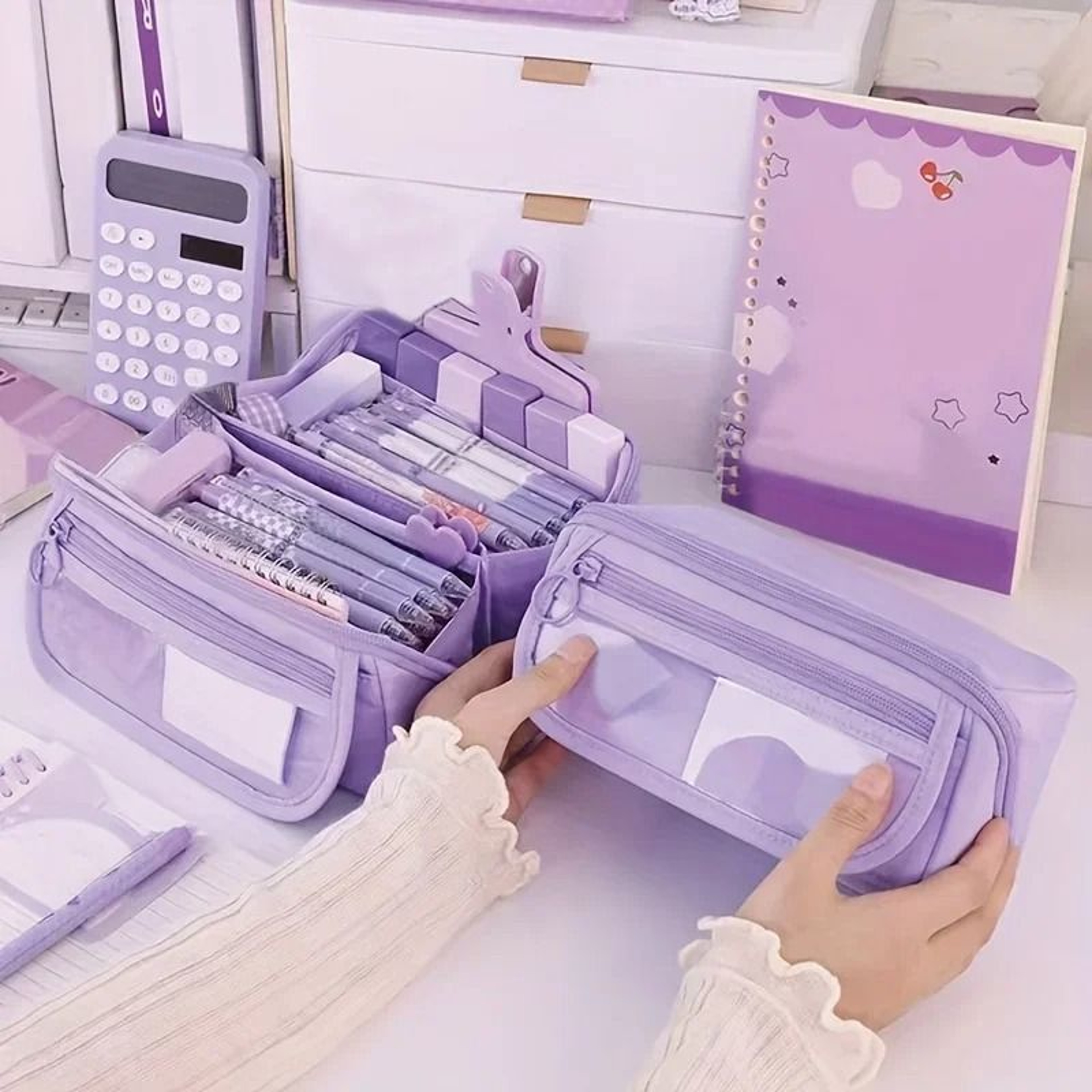 Large Capacity Pencil Case Portable Desk Stationery Storage Box 4