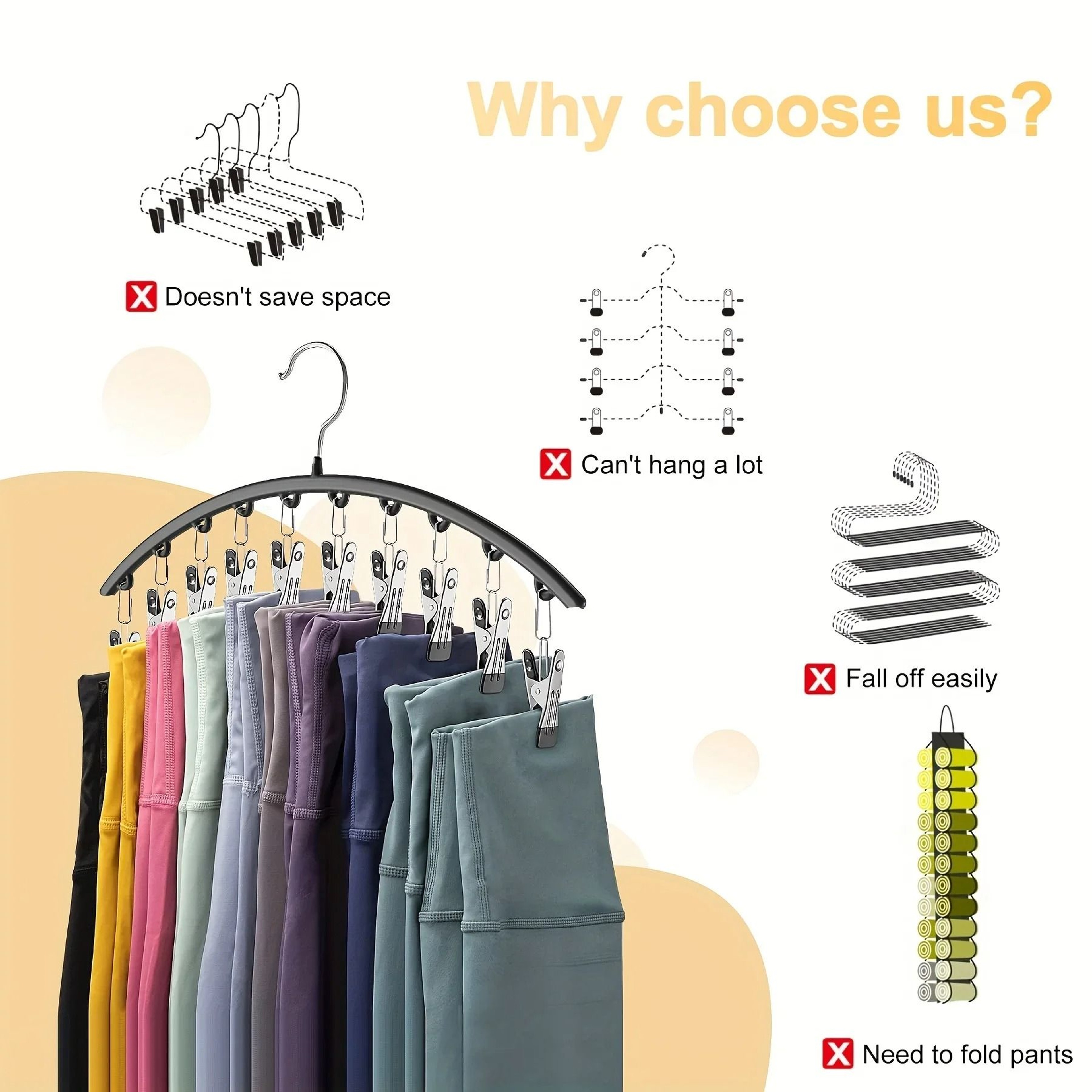 Metal Pants Hanger With Clips Curved Leggings Organizer Closet Space Saver 1