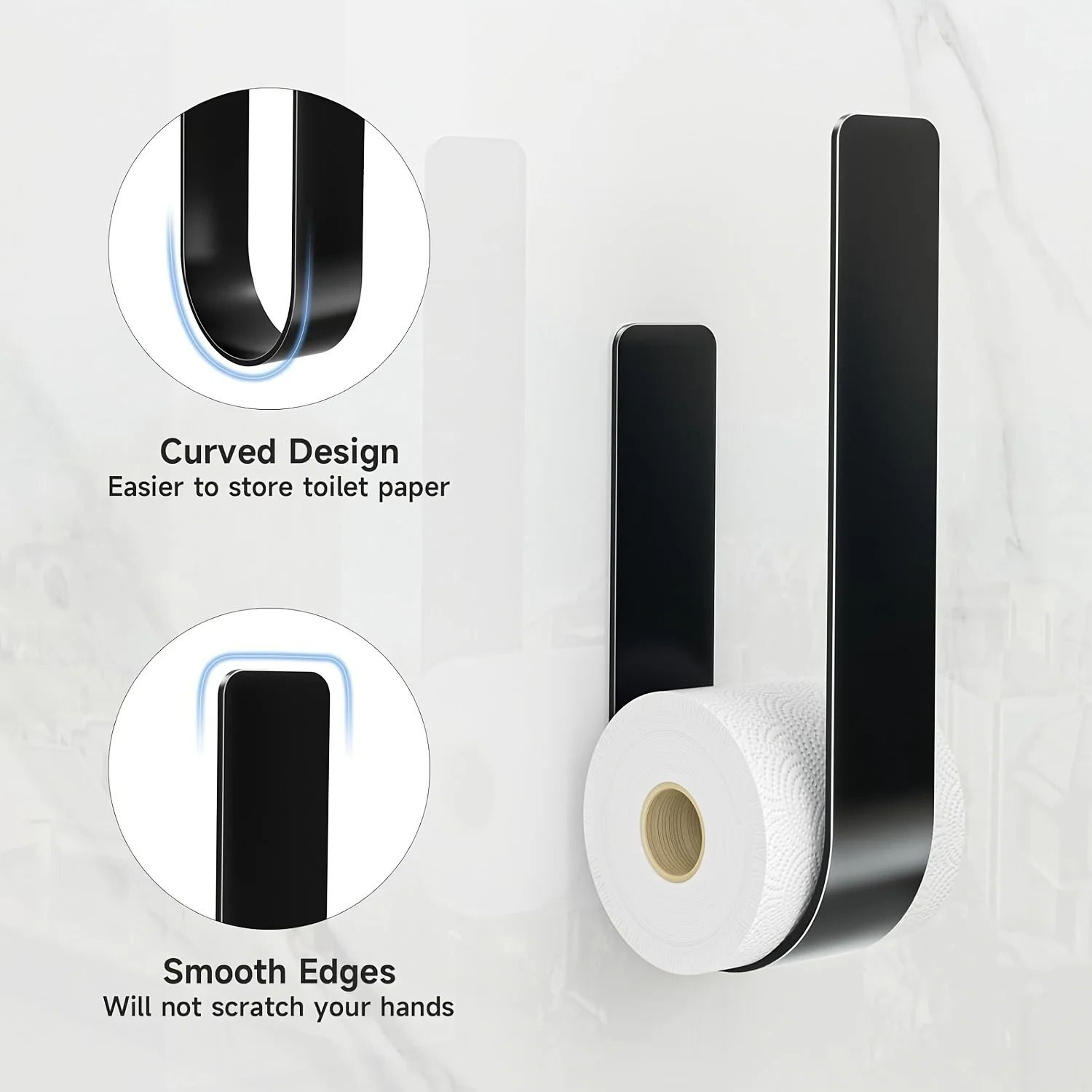 3 In 1 Wall Mounted Toilet Paper Holder With Towel Rack And Hooks Black Metal Bathroom Organizer 6