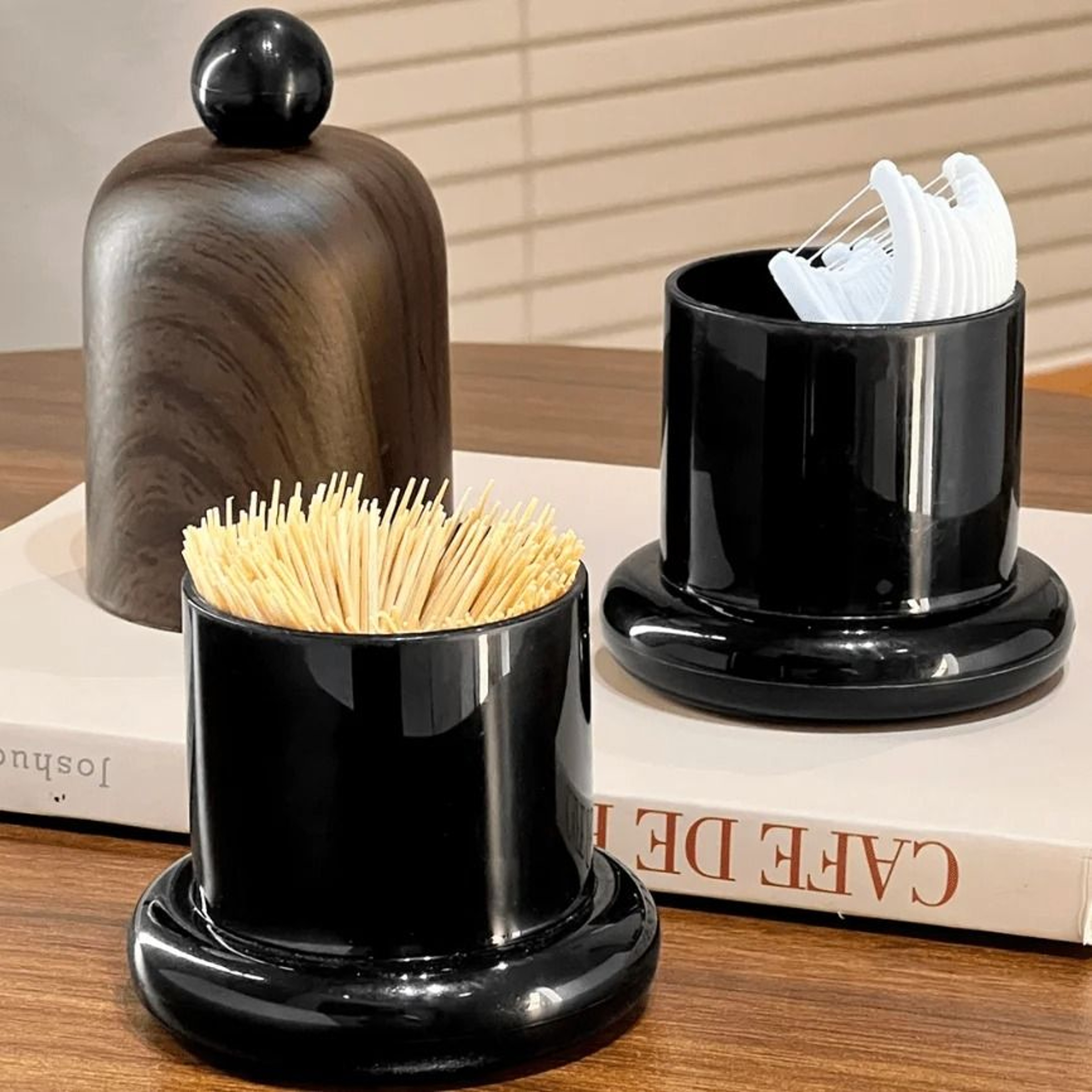 1 PC Elegant Walnut Wood Toothpick Holder With Ball Top Solid Wood Toothpick Dispenser 5