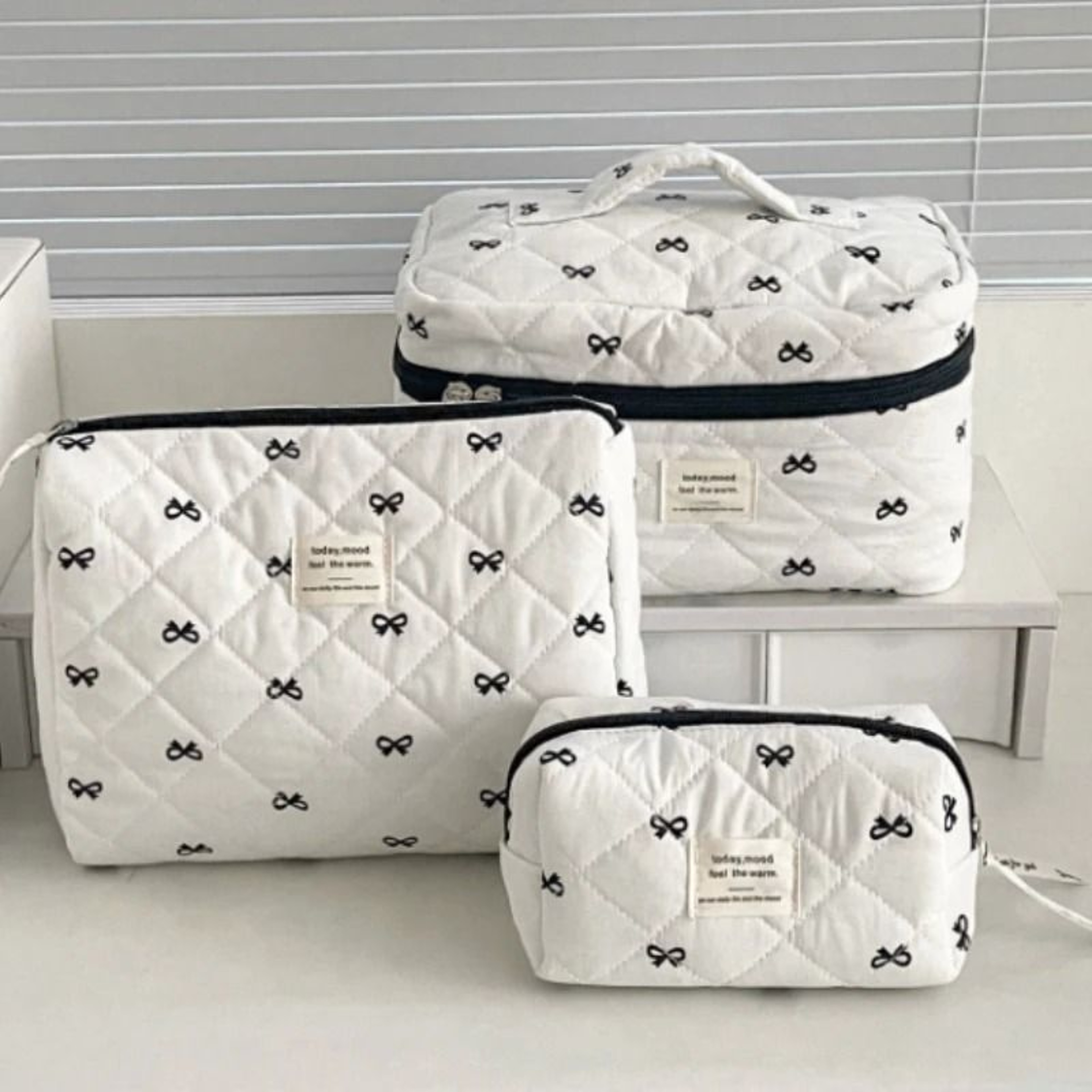 Cherry Quilted Makeup Bag Portable Cotton Cosmetic And Toiletry Pouch 0