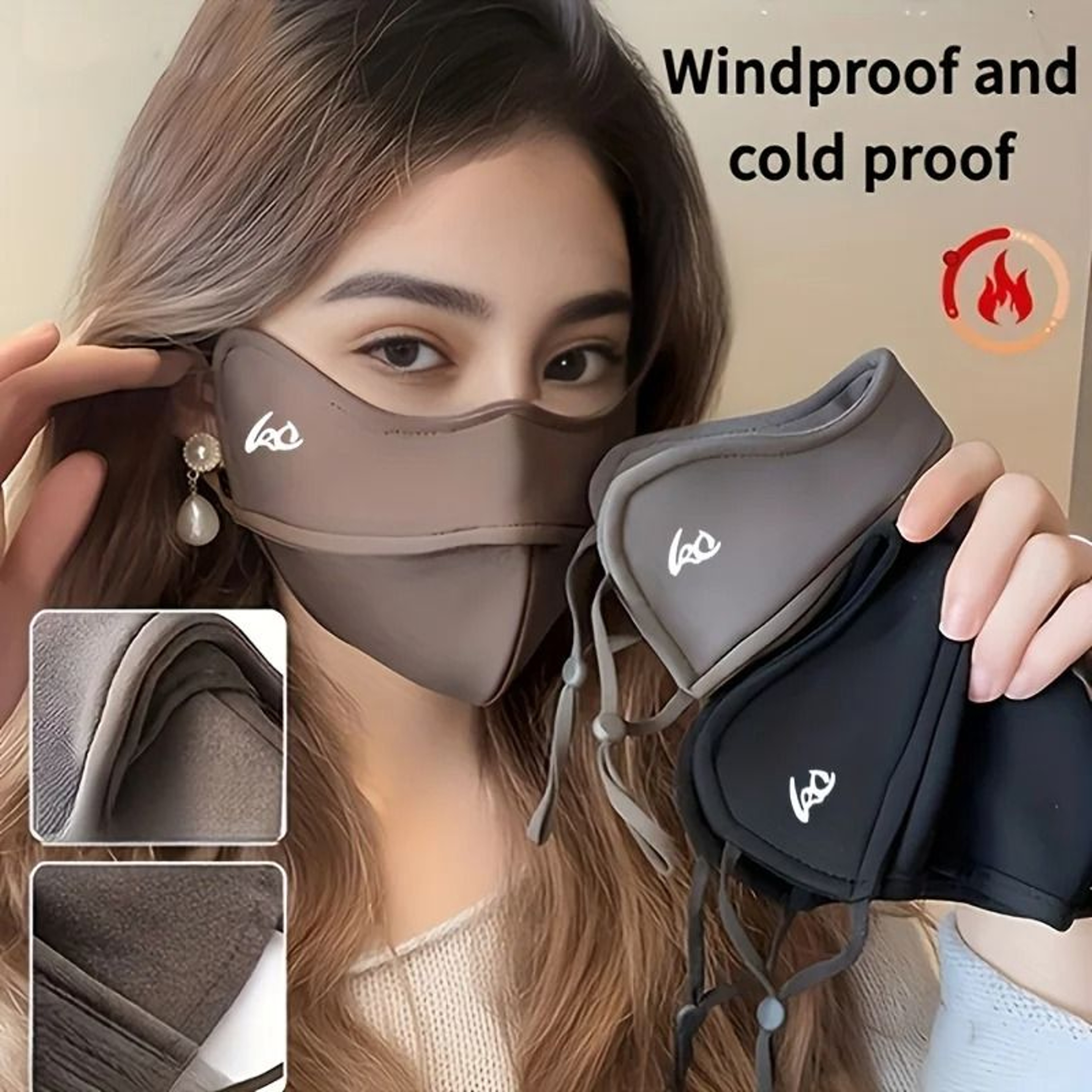 Womens Windproof Warm Face Mask With Ear Hooks Thick 3D Nylon Design 6
