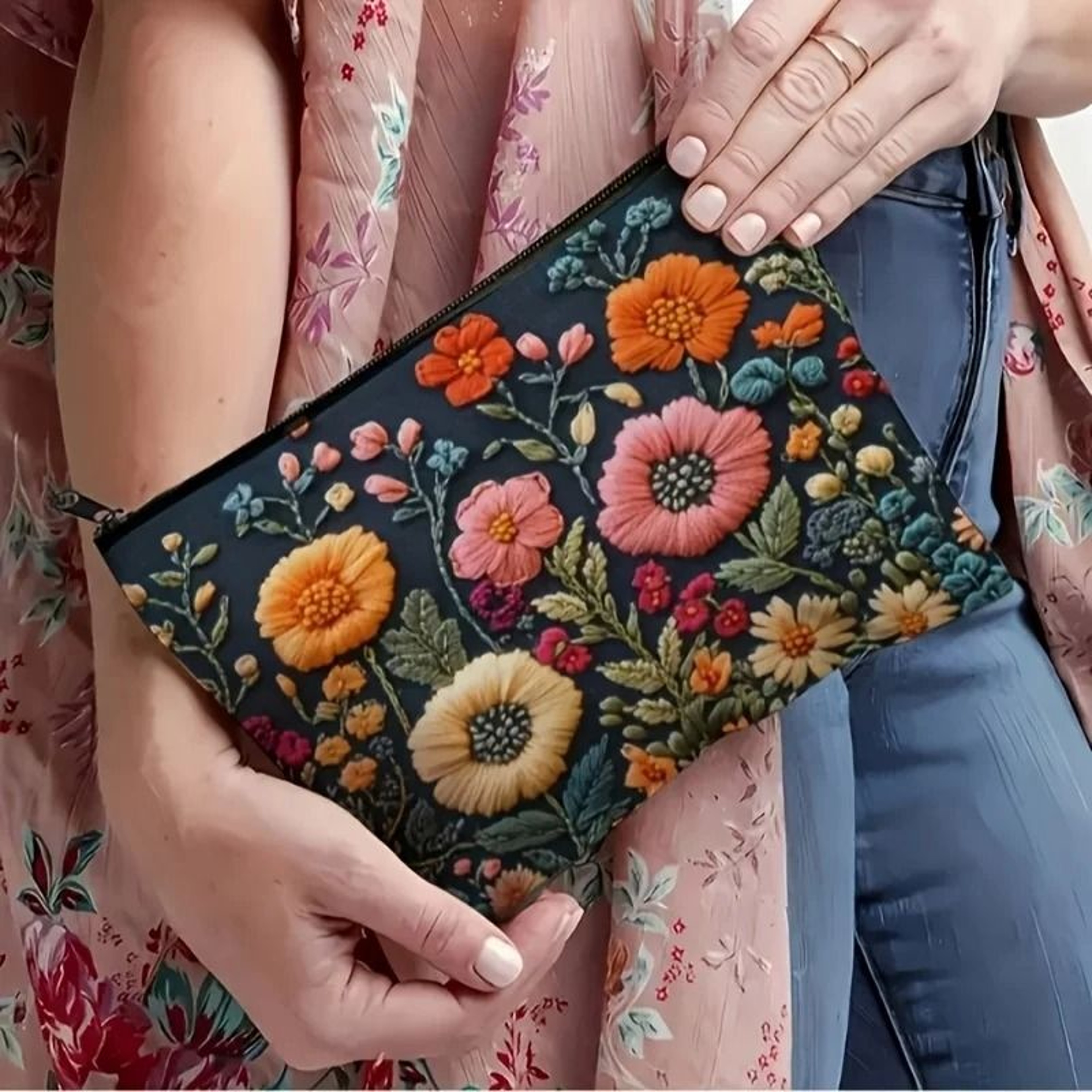 Floral Makeup Bag Portable Toiletry Organizer Durable Travel Cosmetic Pouch 2