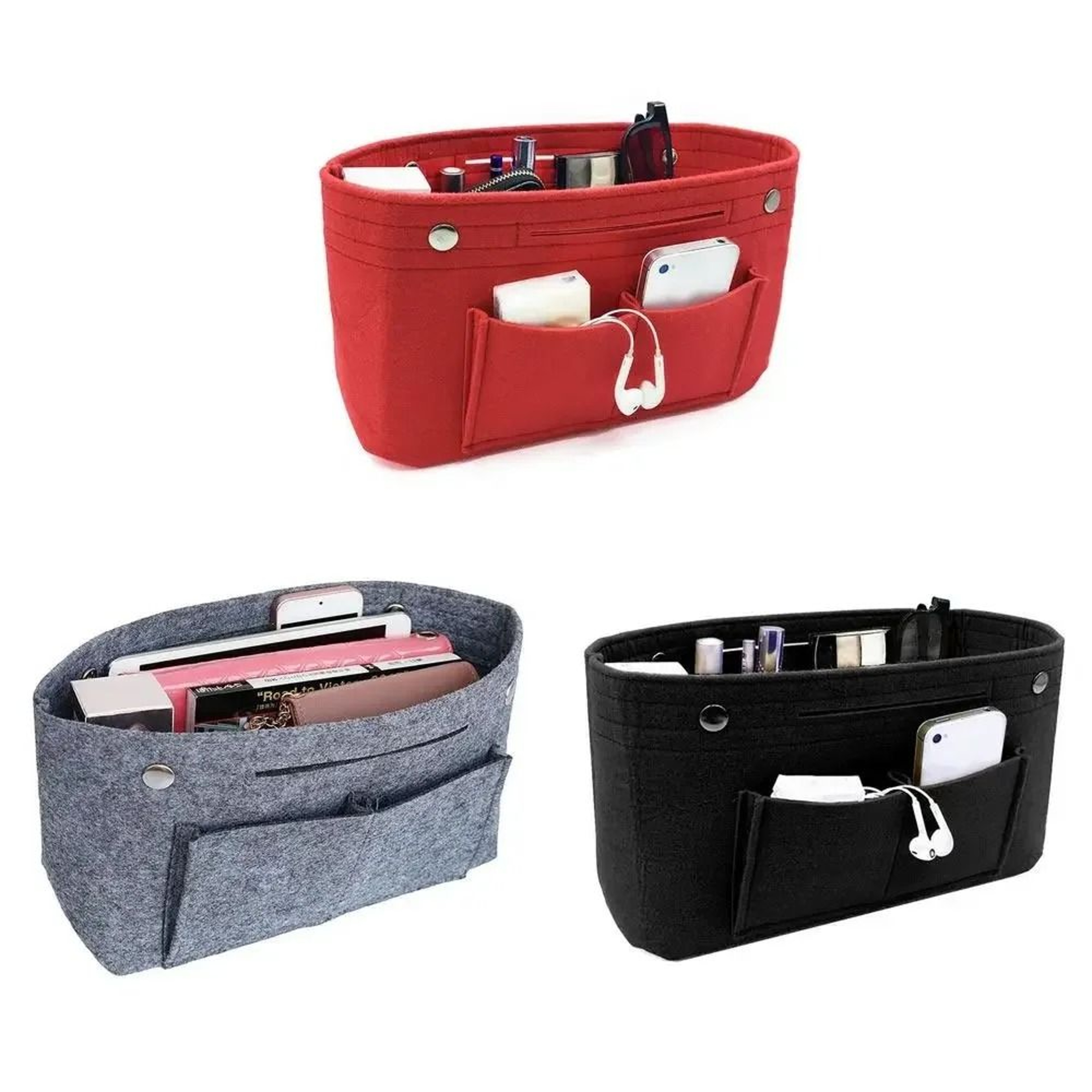 Felt Handbag Organizer Insert Travel Purse Liner With Multiple Pockets 11