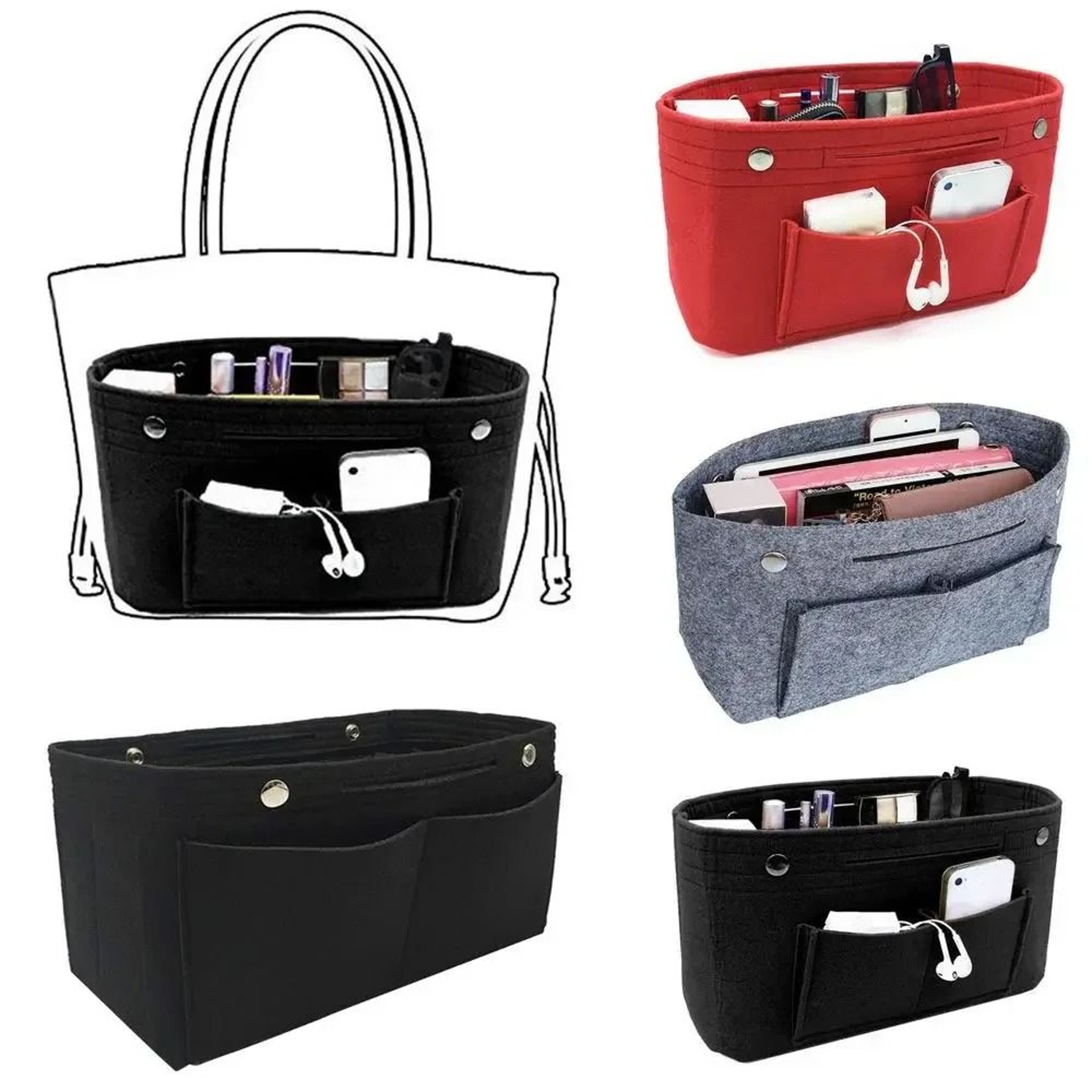 Felt Handbag Organizer Insert Travel Purse Liner With Multiple Pockets 0