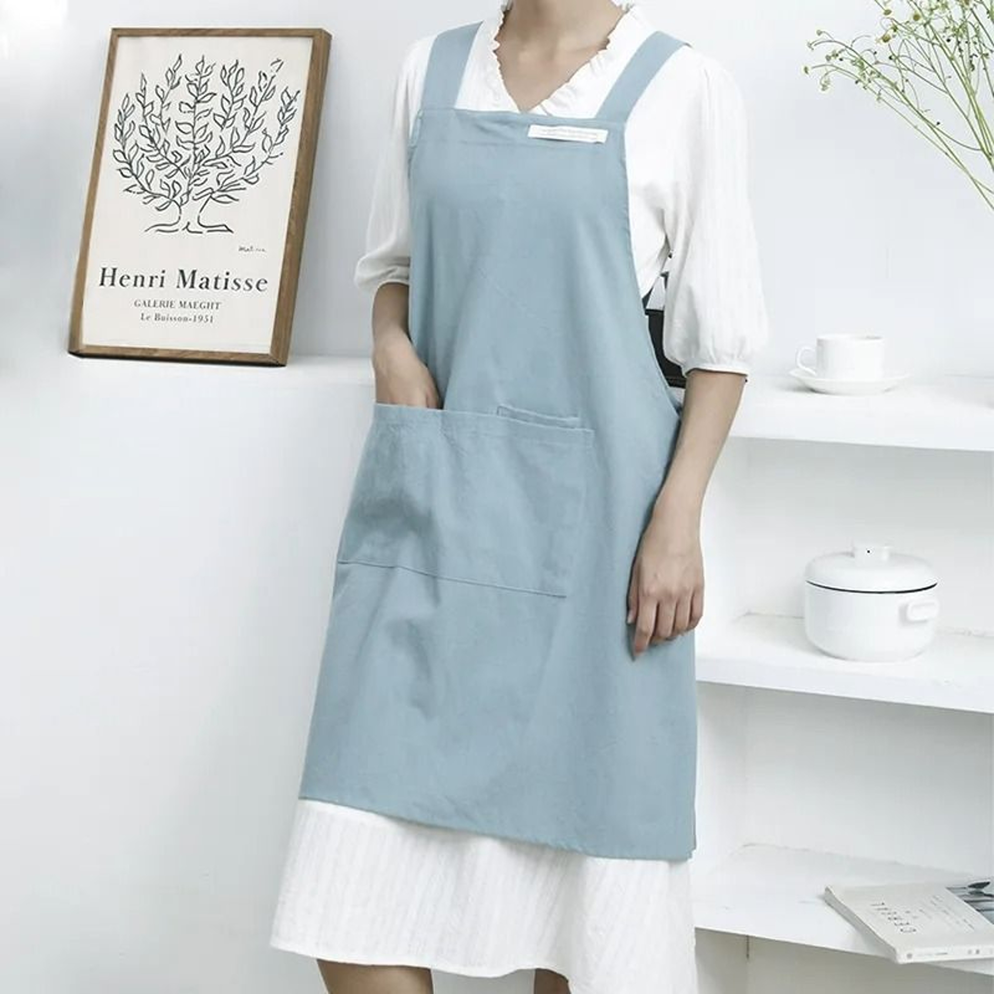 Cotton Linen Tie Free Apron Retro Work Coverall For Kitchen And Crafts 6