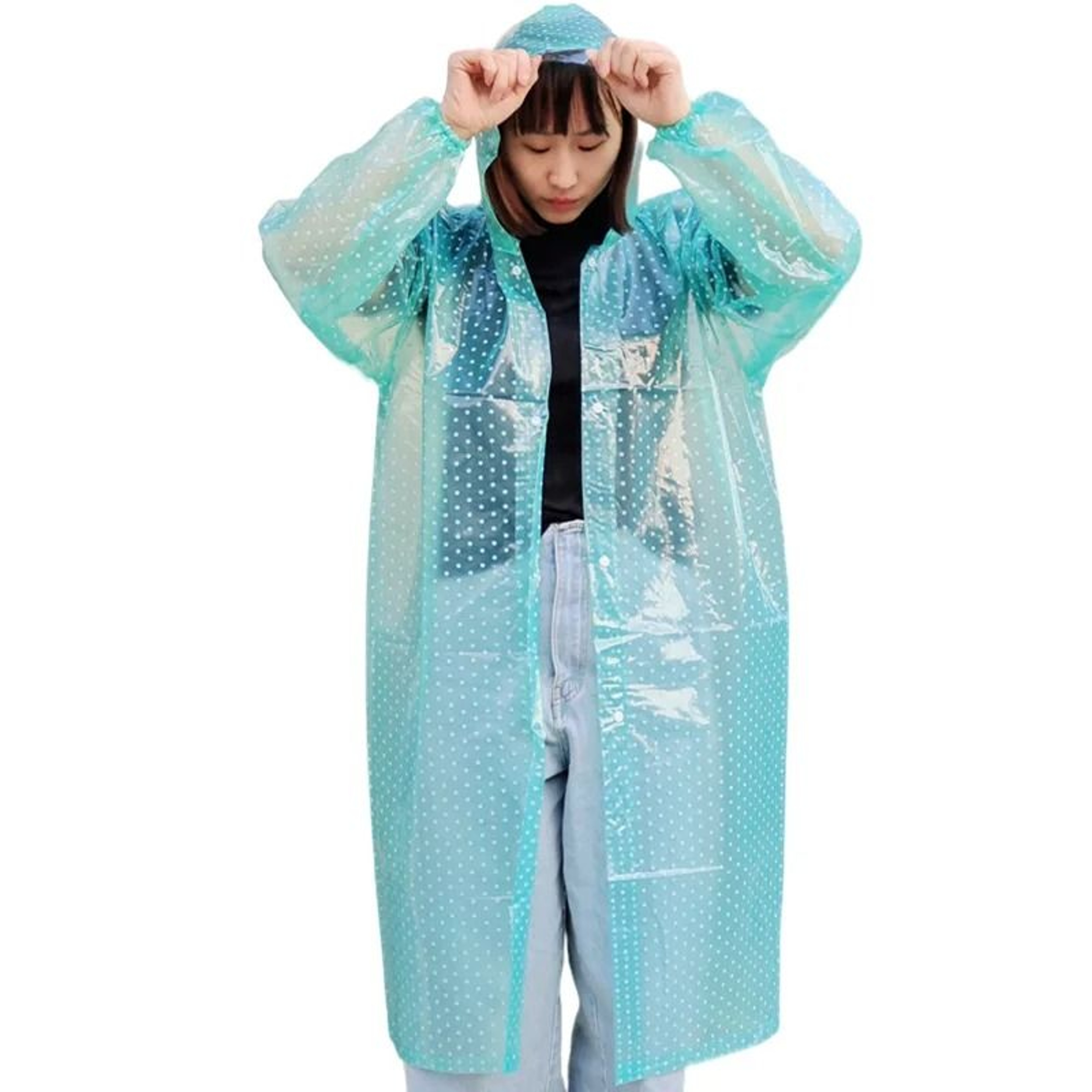 Clear Polka Dot Long Rain Poncho Waterproof Outdoor Raincoat 4