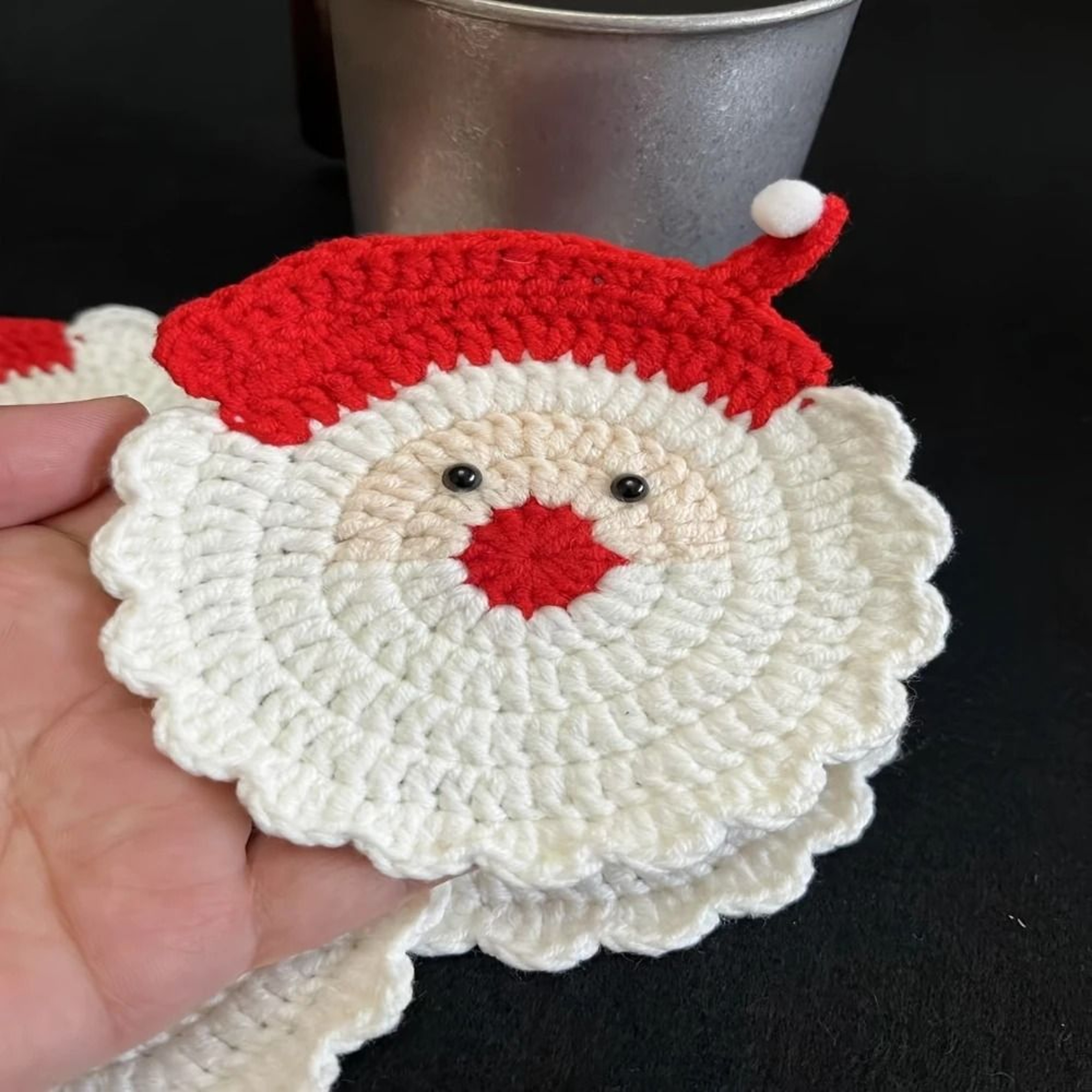 Handmade Crochet Santa Coasters Christmas Drink Mats 5