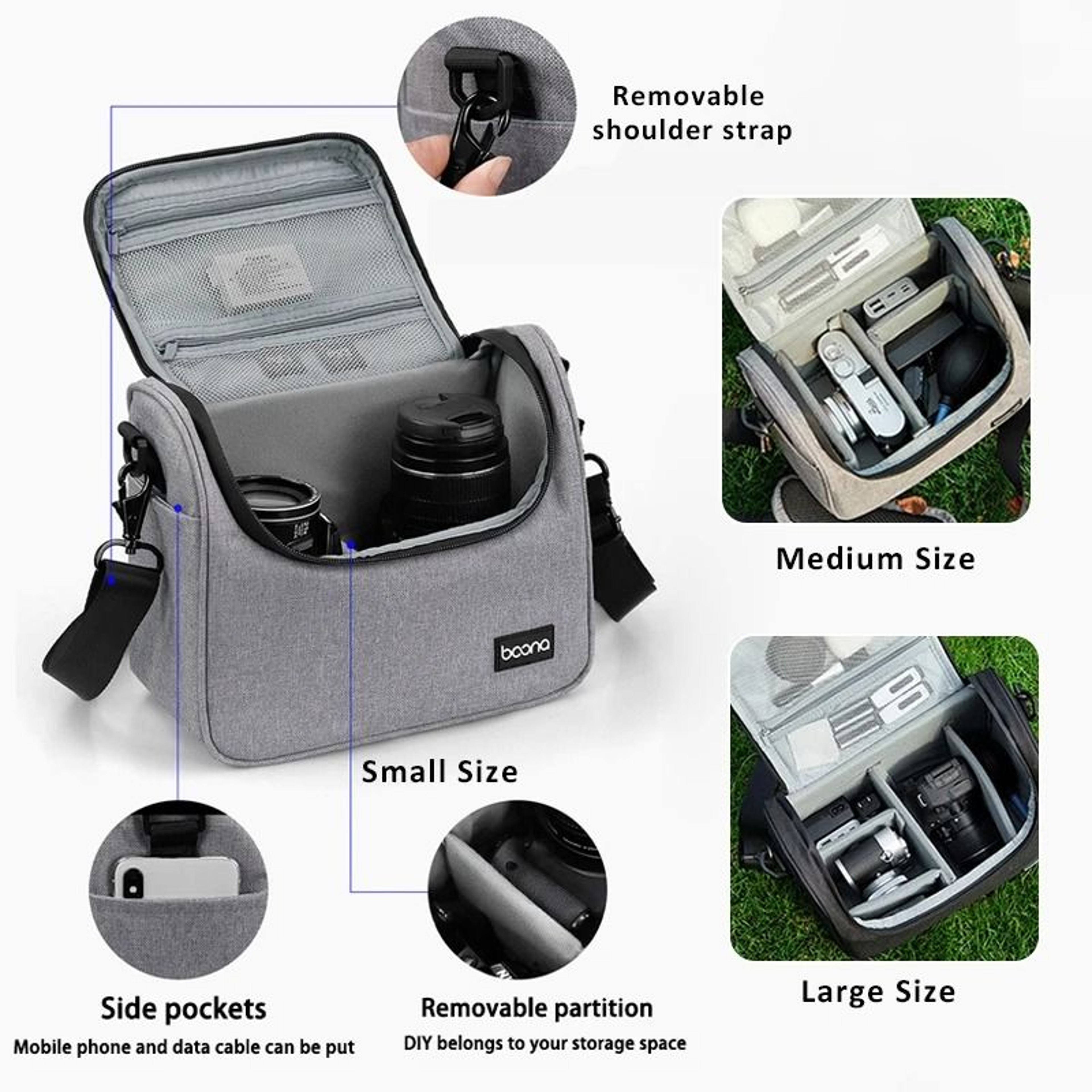 Waterproof DSLR Camera Shoulder Bag With Lens Storage For Travel Photography 12