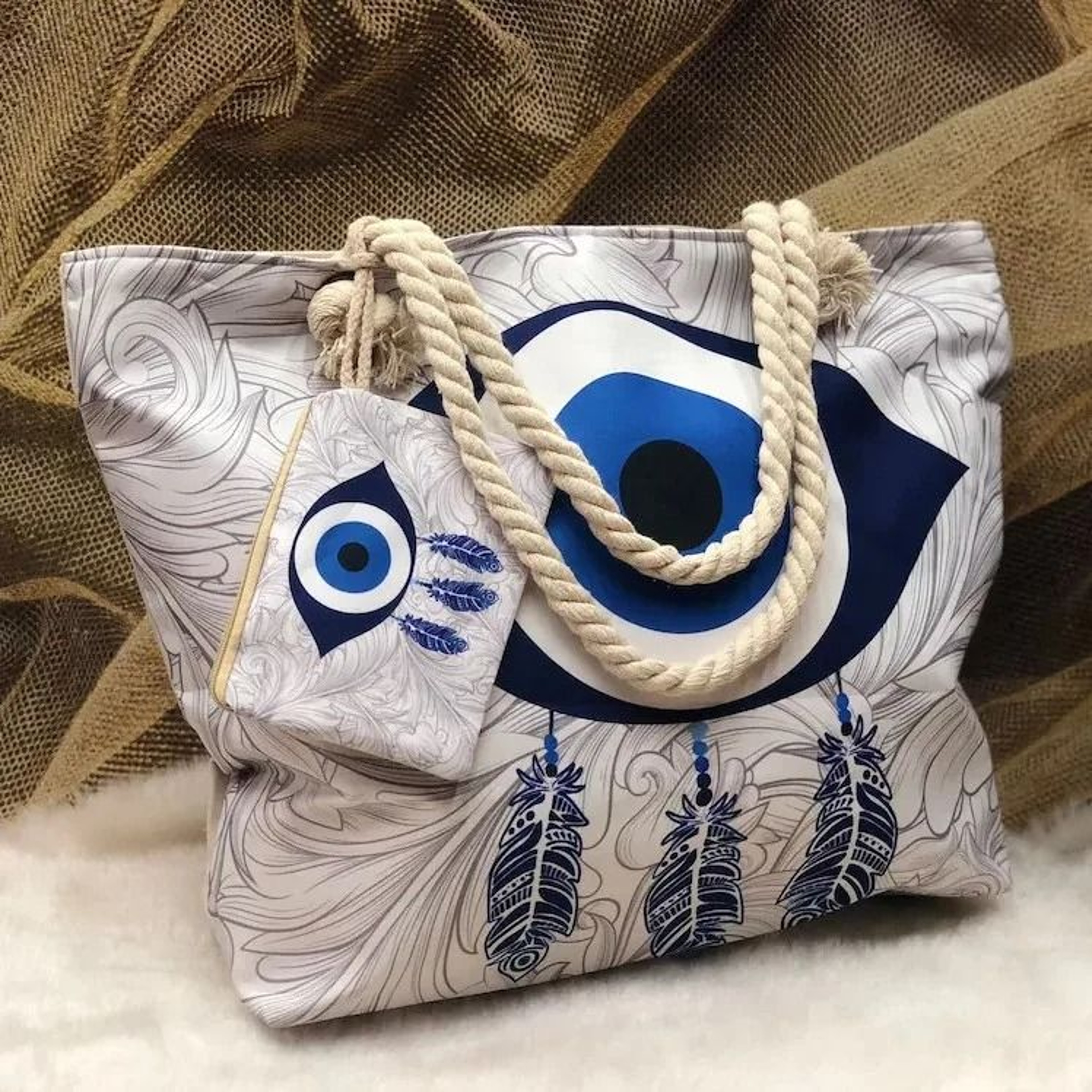 Evil Eye Large Capacity Beach Tote Shoulder Bag For Travel And Seaside 0