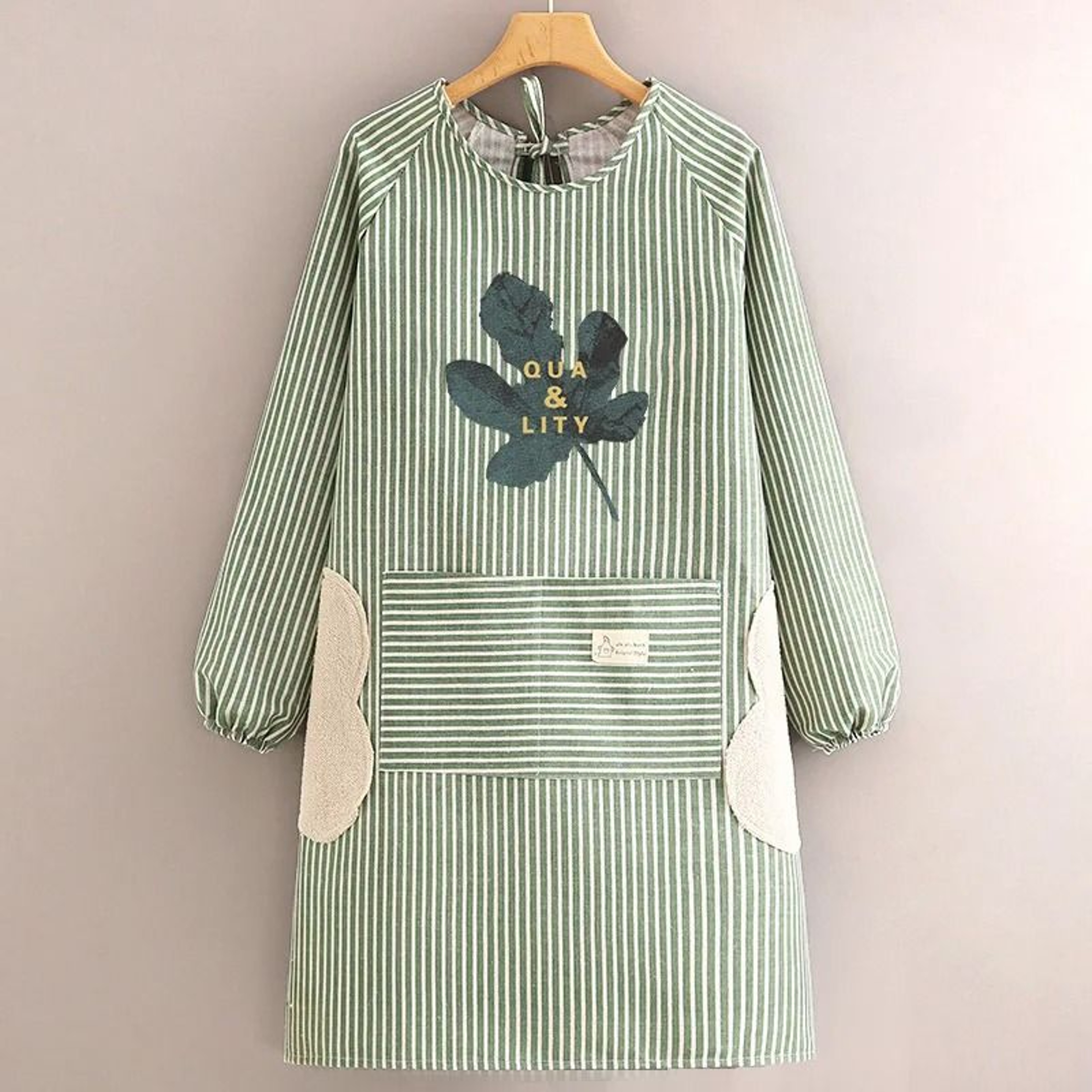 Breathable Cotton Linen Long Sleeve Kitchen Apron For Women Anti Stain Cooking Smock 4