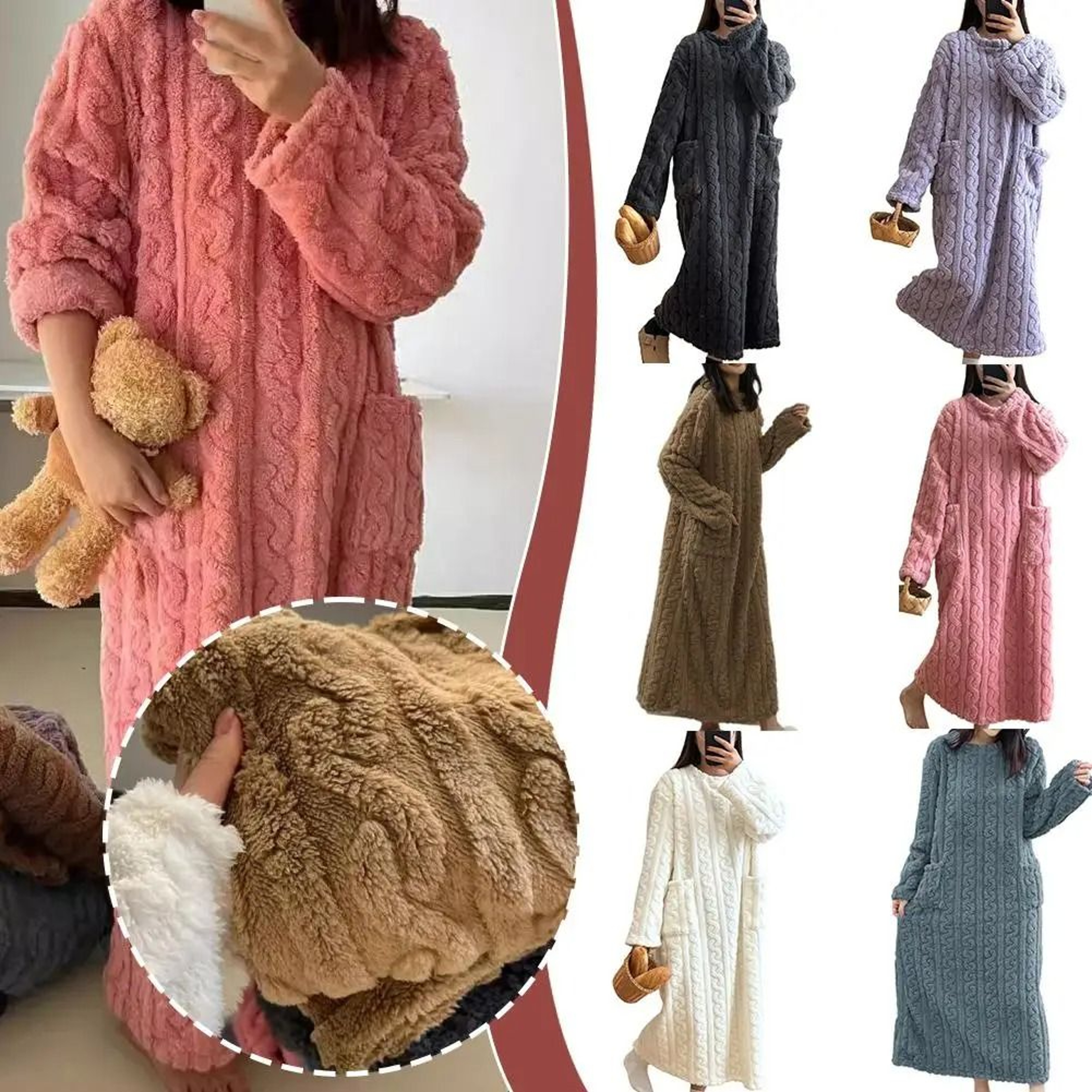 Ultra Long Women Flannel Pajamas Warm Coral Velvet Nightwear Homewear Robe 11