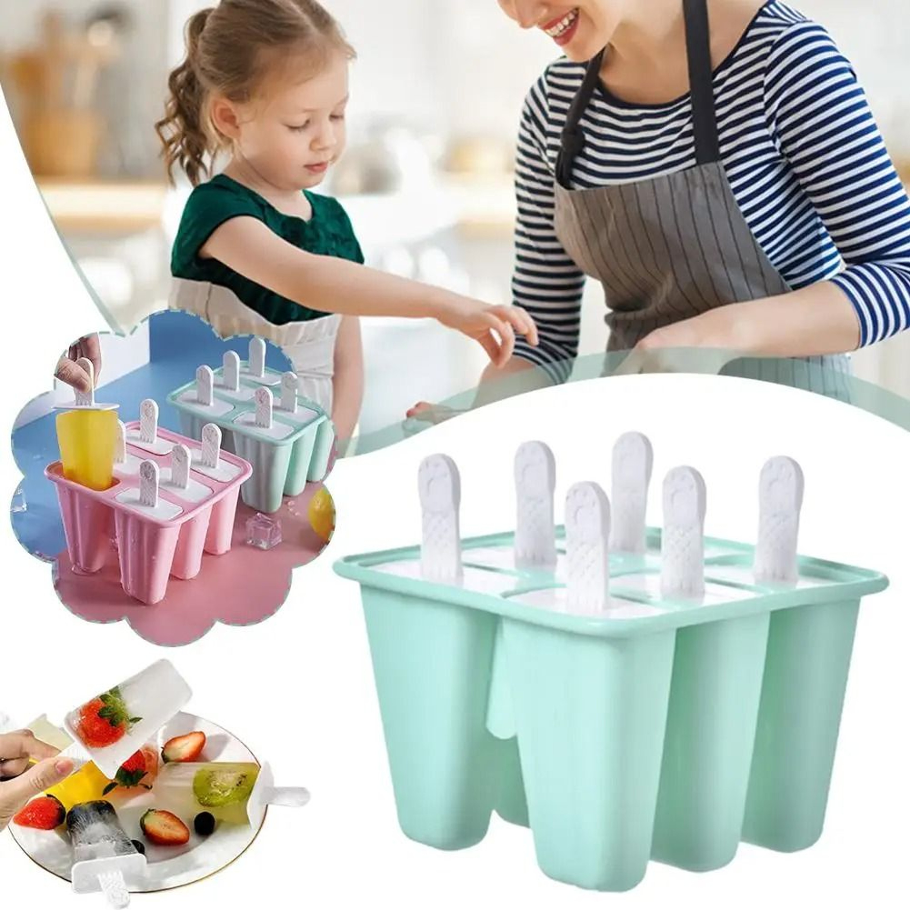 6 Grid Silicone Ice Cream Mold Reusable DIY Ice Cream Mold With Sticks 8