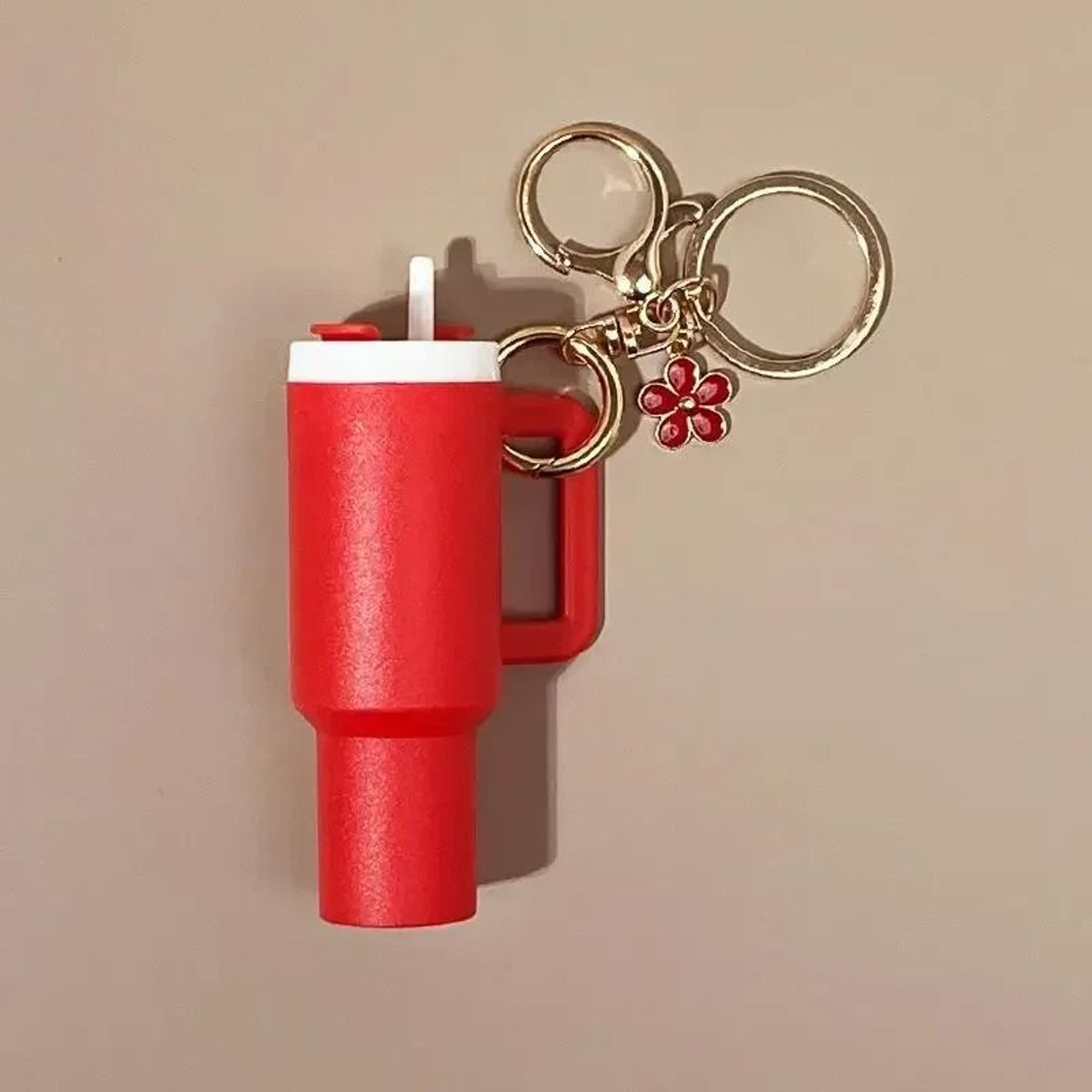 Cute Ice Cup Keychain Lipstick Holder Flower Pendant Bag Charm 3
