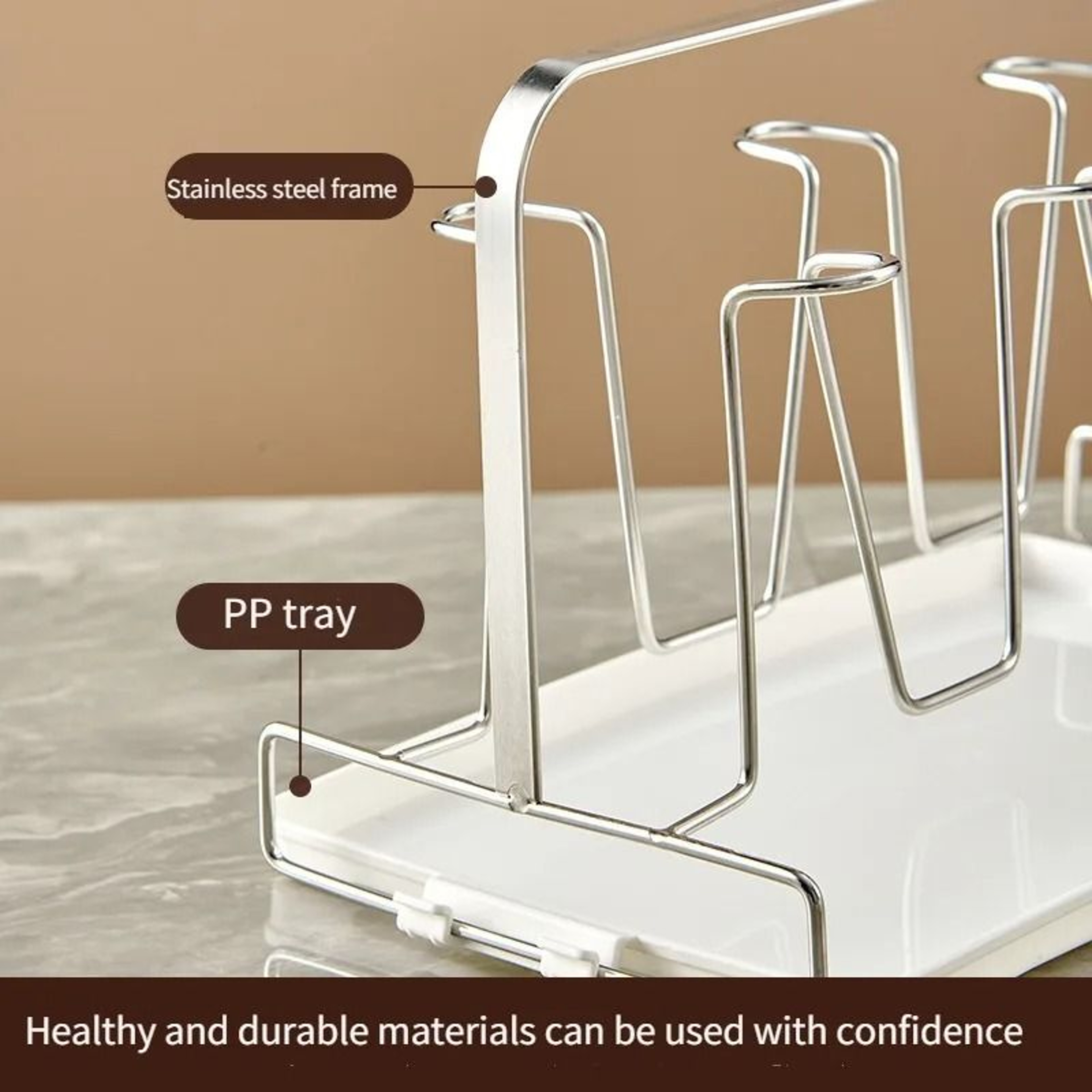 Stainless Steel Cup Rack 6 Slot Countertop Mug Holder Organizer 5