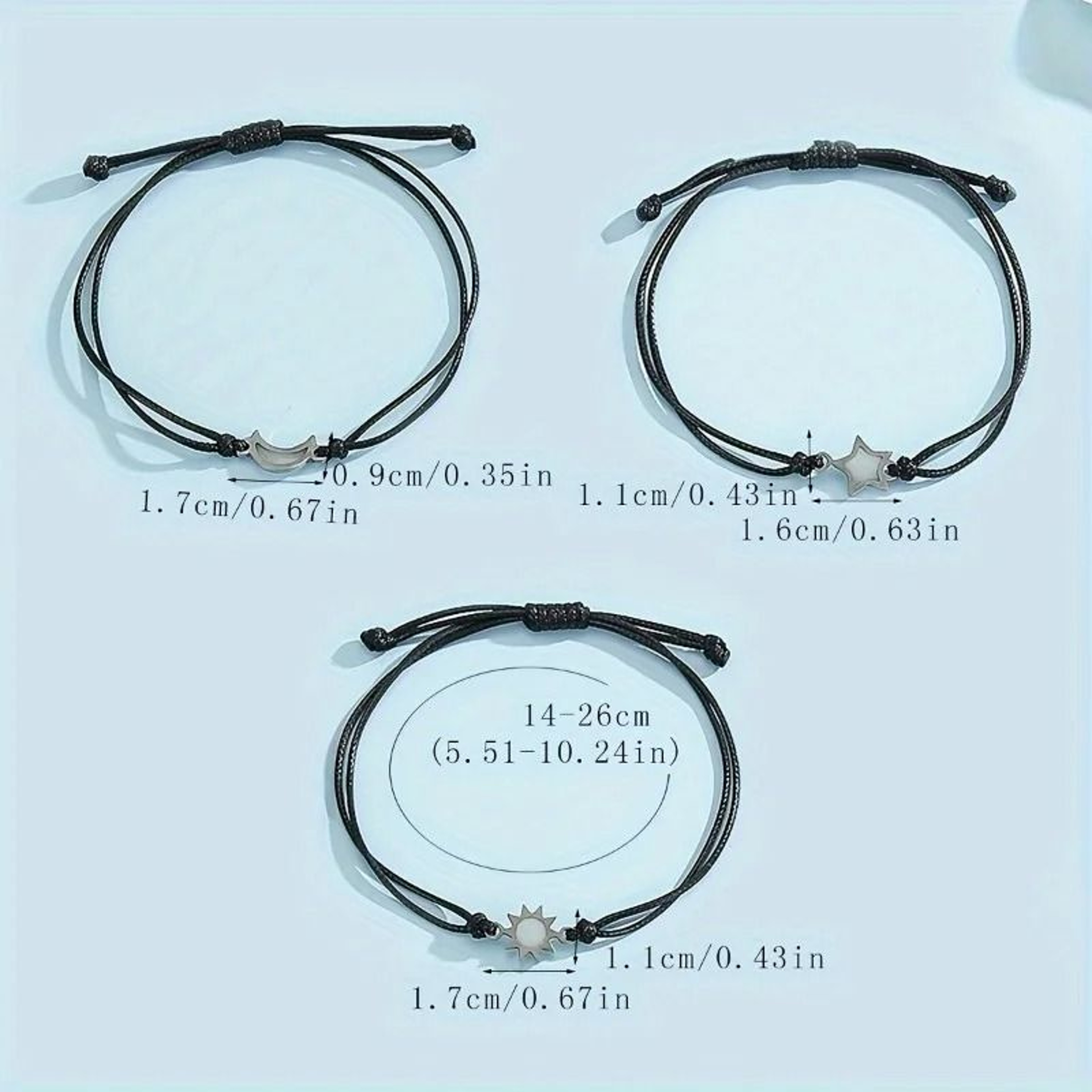 Luminous Moon Sun Star Bracelet Set Hand Woven Rope Jewelry 5